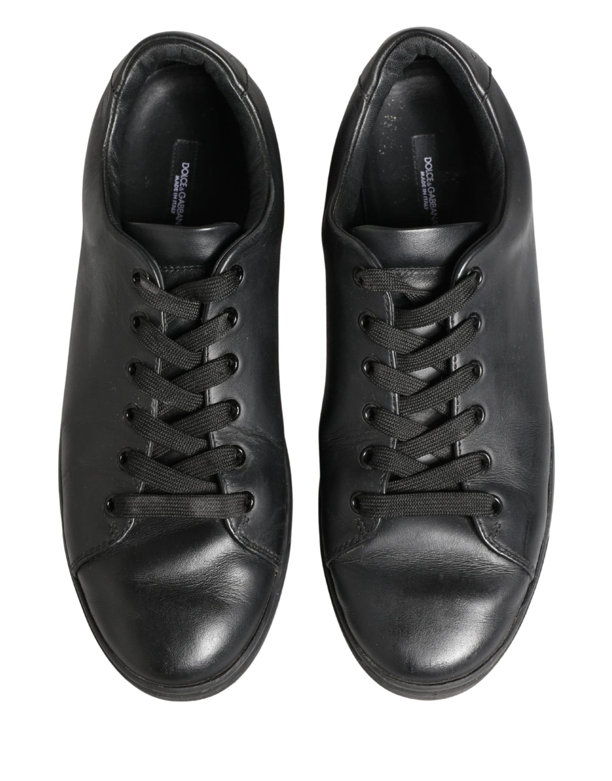 Chaussures Baskets Basses à Lacets en Cuir Noir Dolce & Gabbana