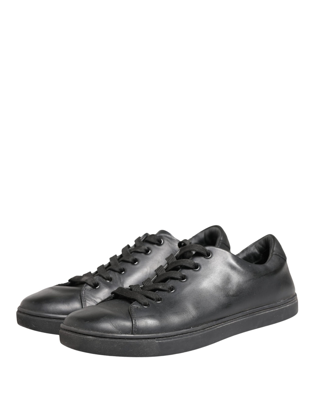 Chaussures Baskets Basses à Lacets en Cuir Noir Dolce & Gabbana
