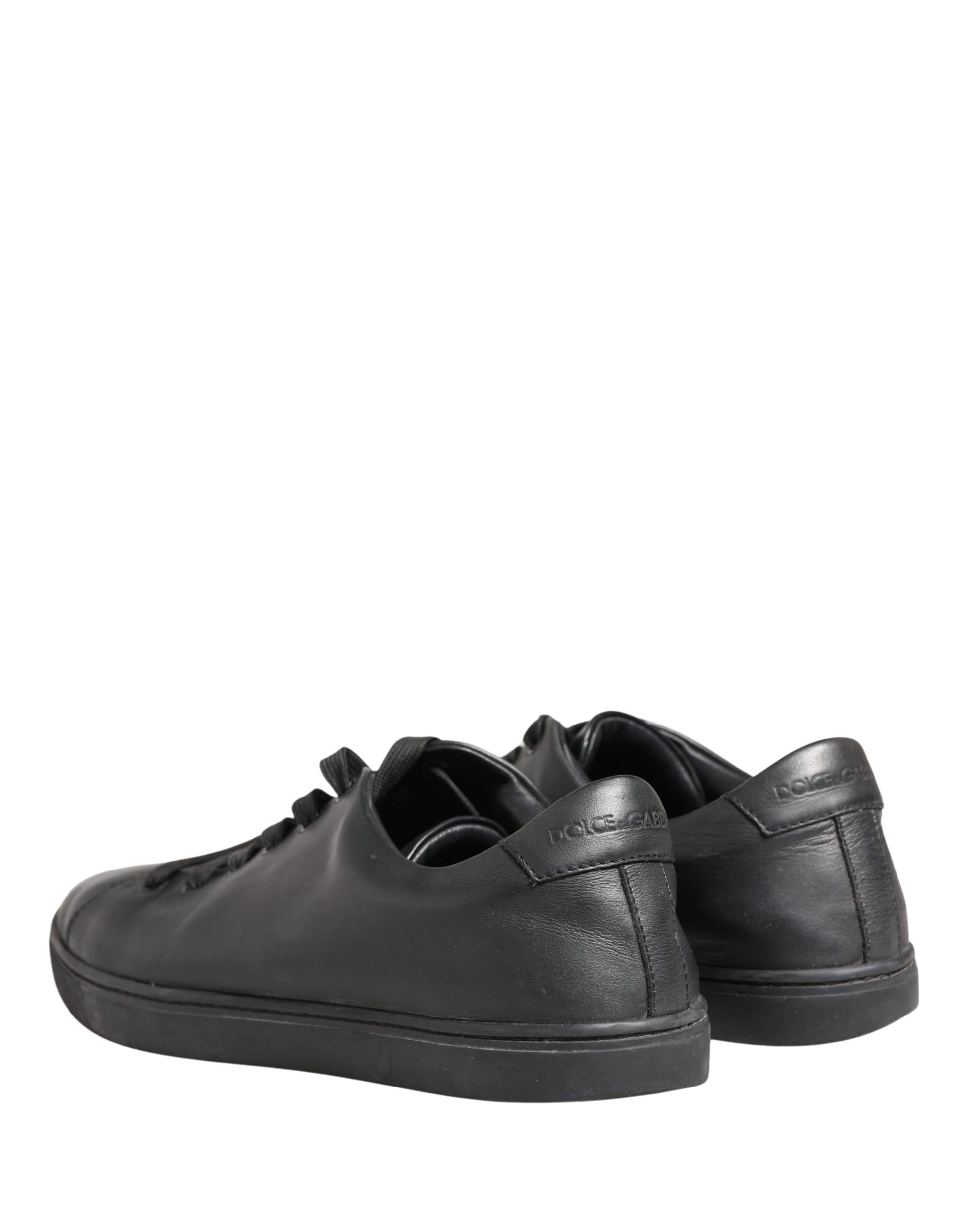 Chaussures Baskets Basses à Lacets en Cuir Noir Dolce & Gabbana