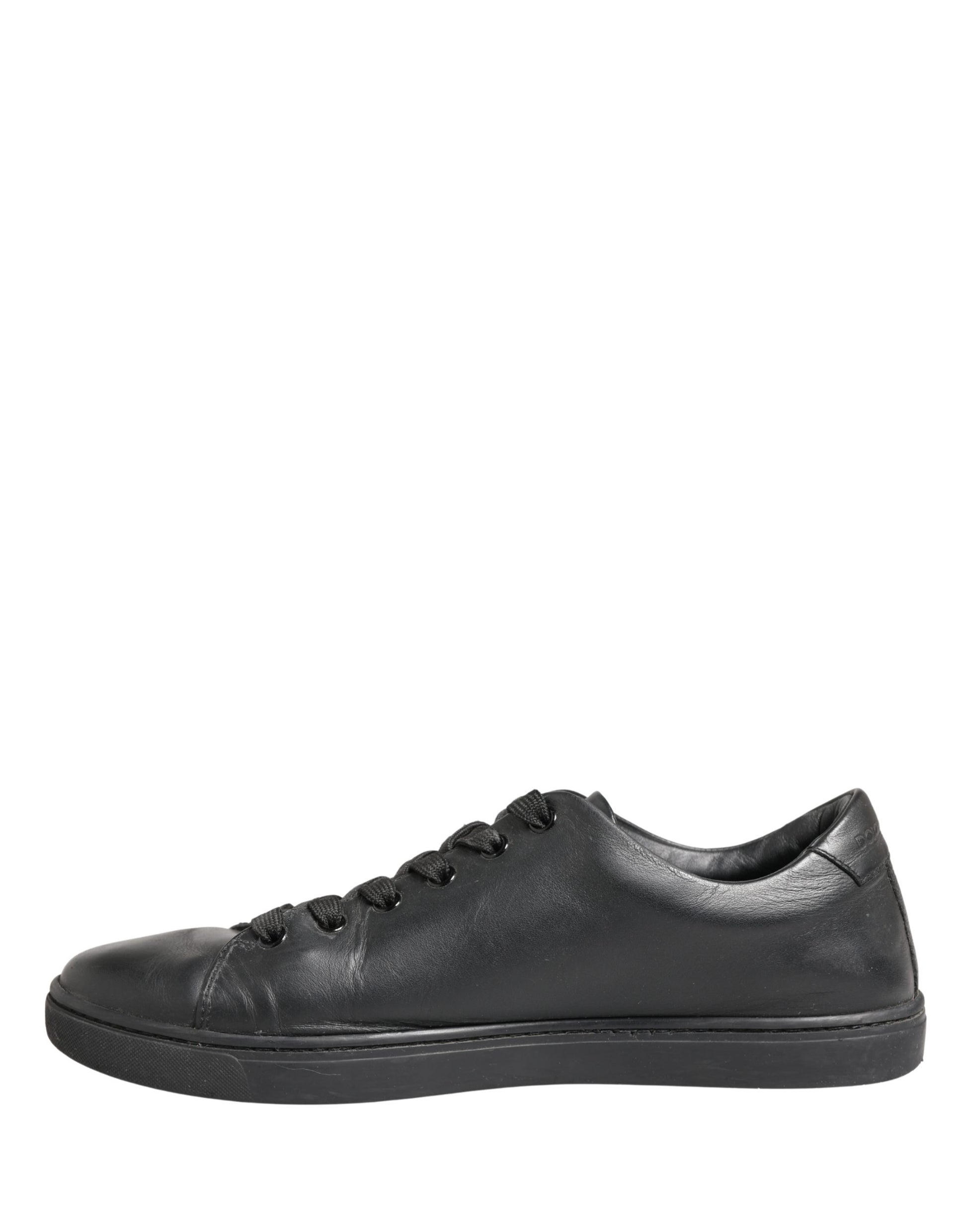 Chaussures Baskets Basses à Lacets en Cuir Noir Dolce & Gabbana