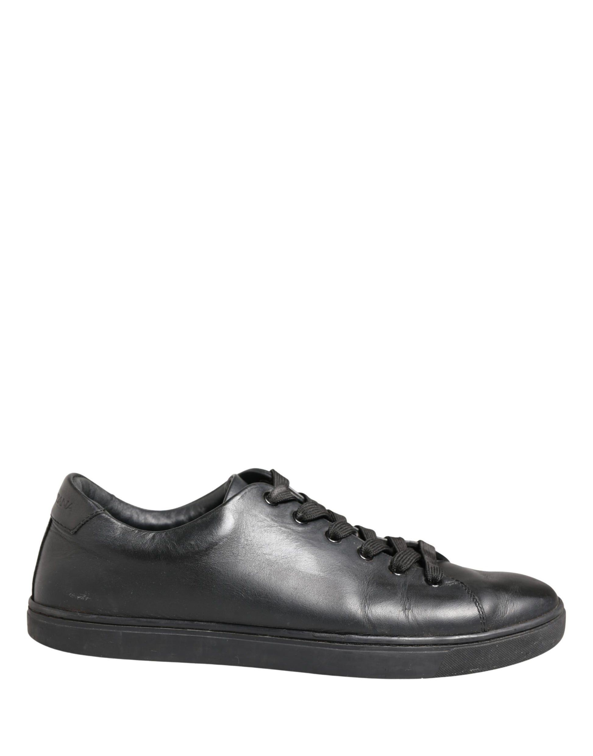 Chaussures Baskets Basses à Lacets en Cuir Noir Dolce & Gabbana