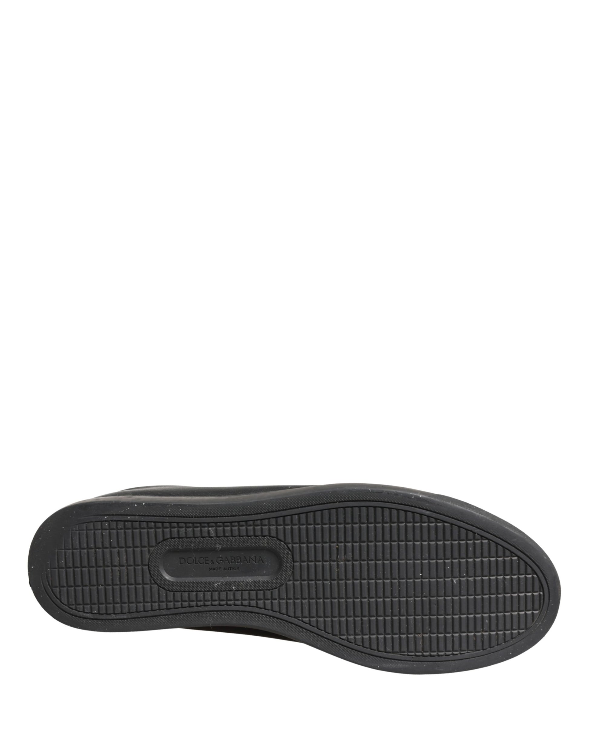 Chaussures Baskets Basses à Lacets en Cuir Noir Dolce & Gabbana
