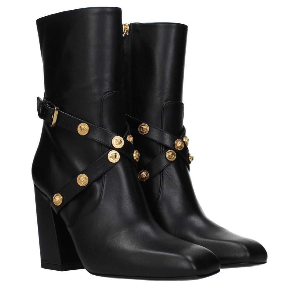 Bottines en cuir noir Versace