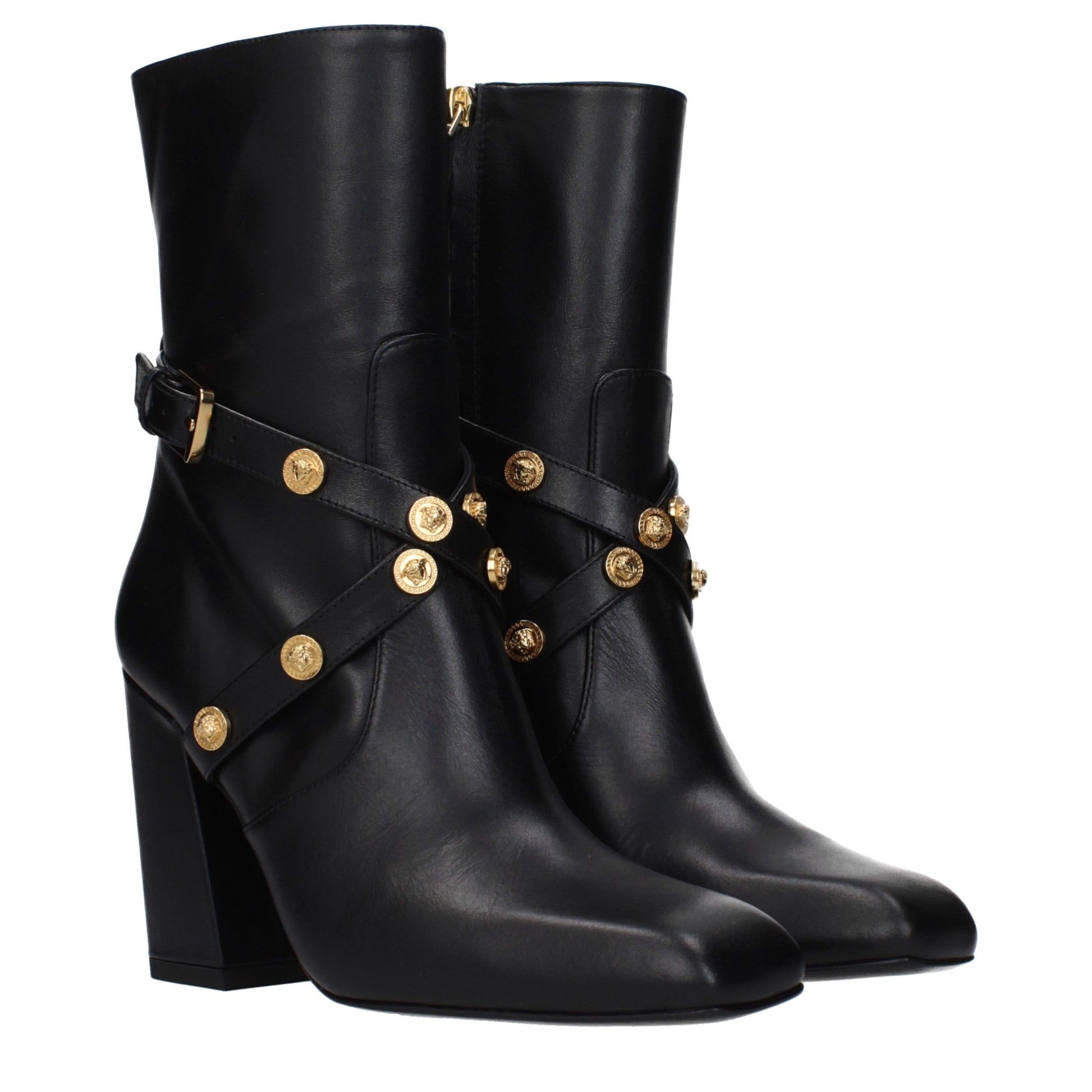 Bottines en cuir noir Versace