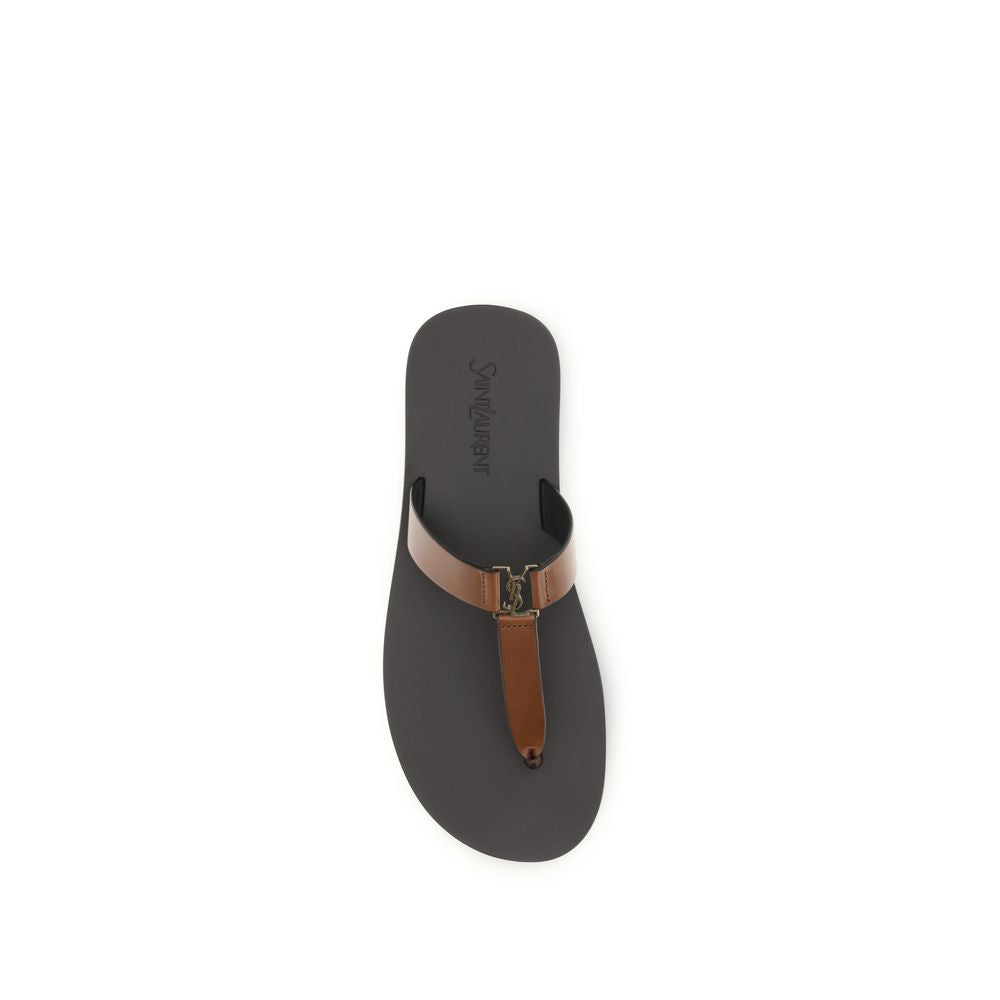 Sandales à enfiler en cuir de veau marron Bos Taurus Saint Laurent