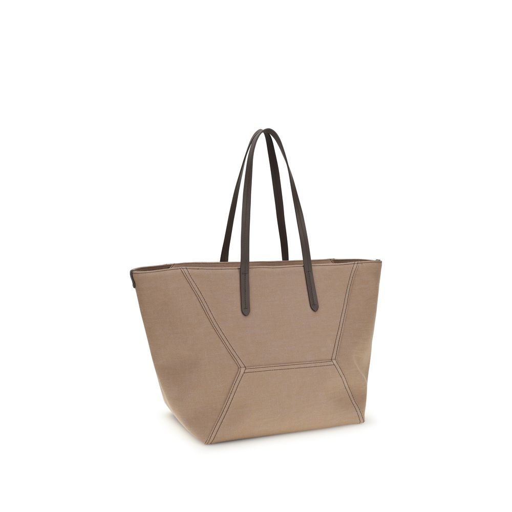 Sac à bandoulière en coton beige Brunello Cucinelli