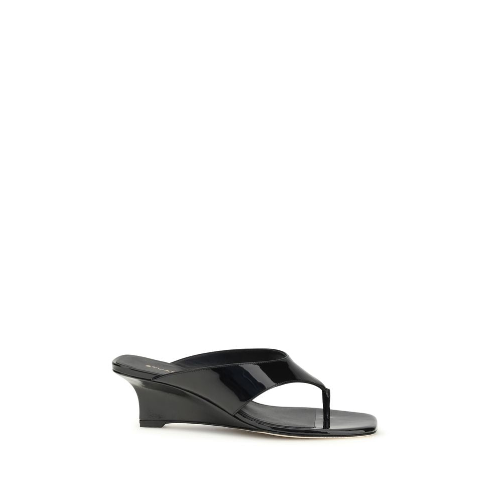 Sandales compensées Stuart Weitzman en cuir de veau noir Bos Taurus
