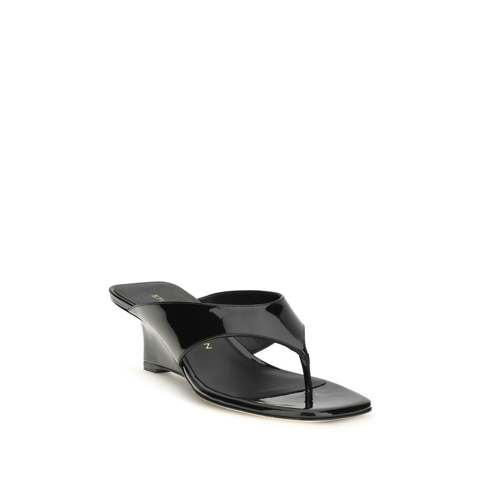 Sandales compensées Stuart Weitzman en cuir de veau noir Bos Taurus