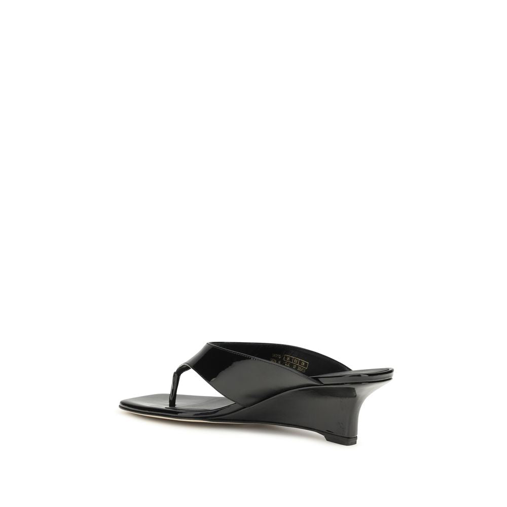 Sandales compensées Stuart Weitzman en cuir de veau noir Bos Taurus