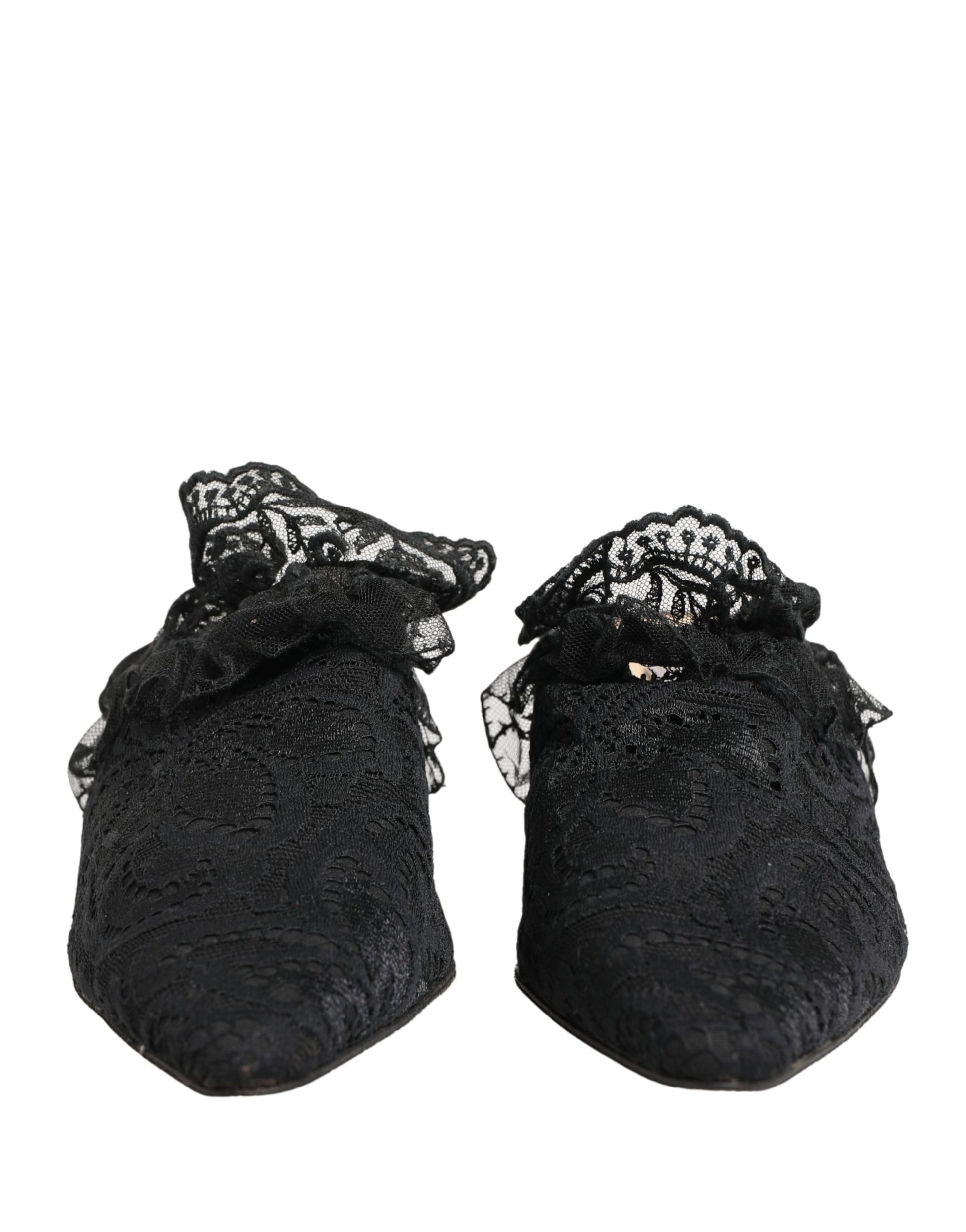 Chaussures à talons sandales en dentelle noire Dolce & Gabbana