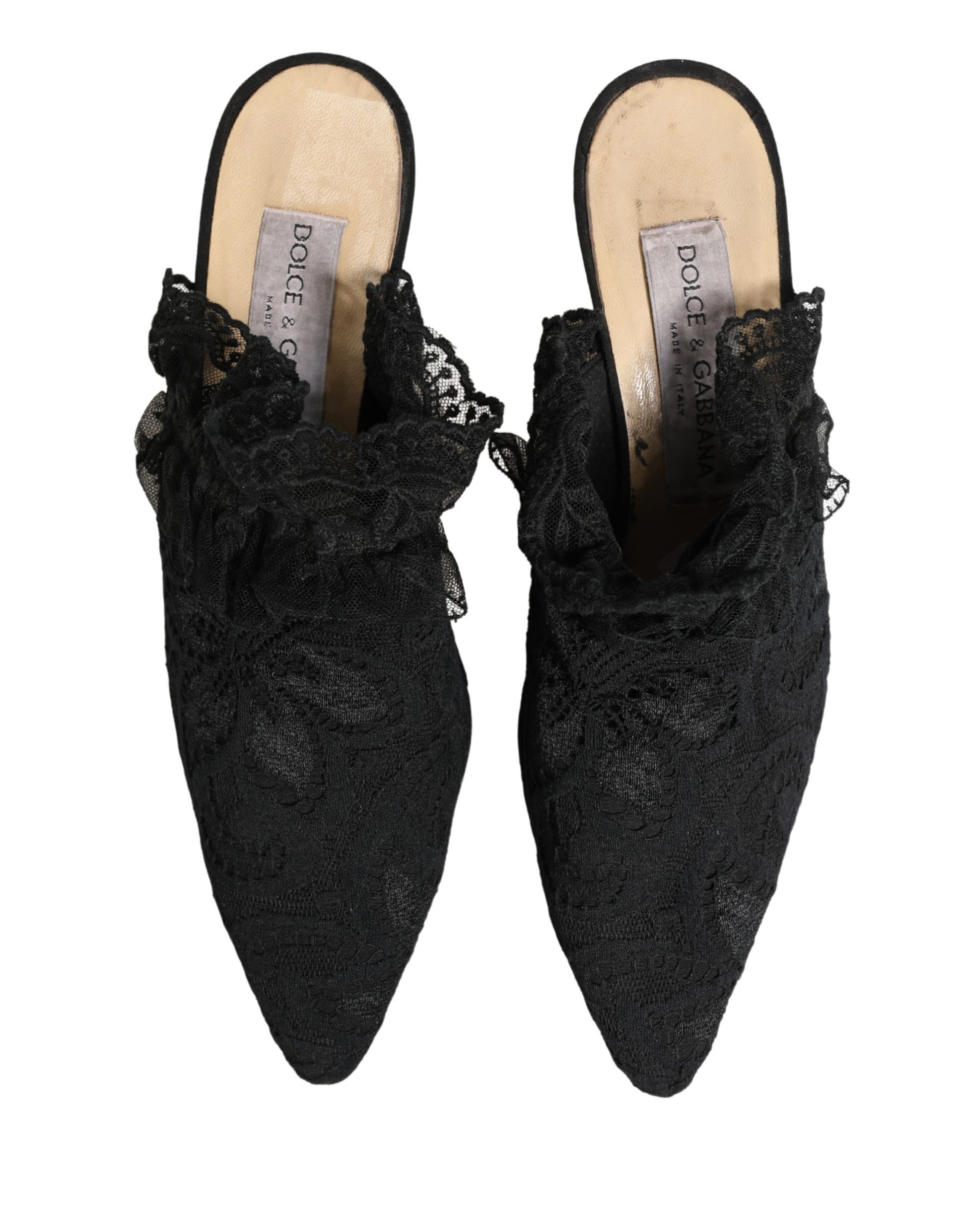 Chaussures à talons sandales en dentelle noire Dolce & Gabbana