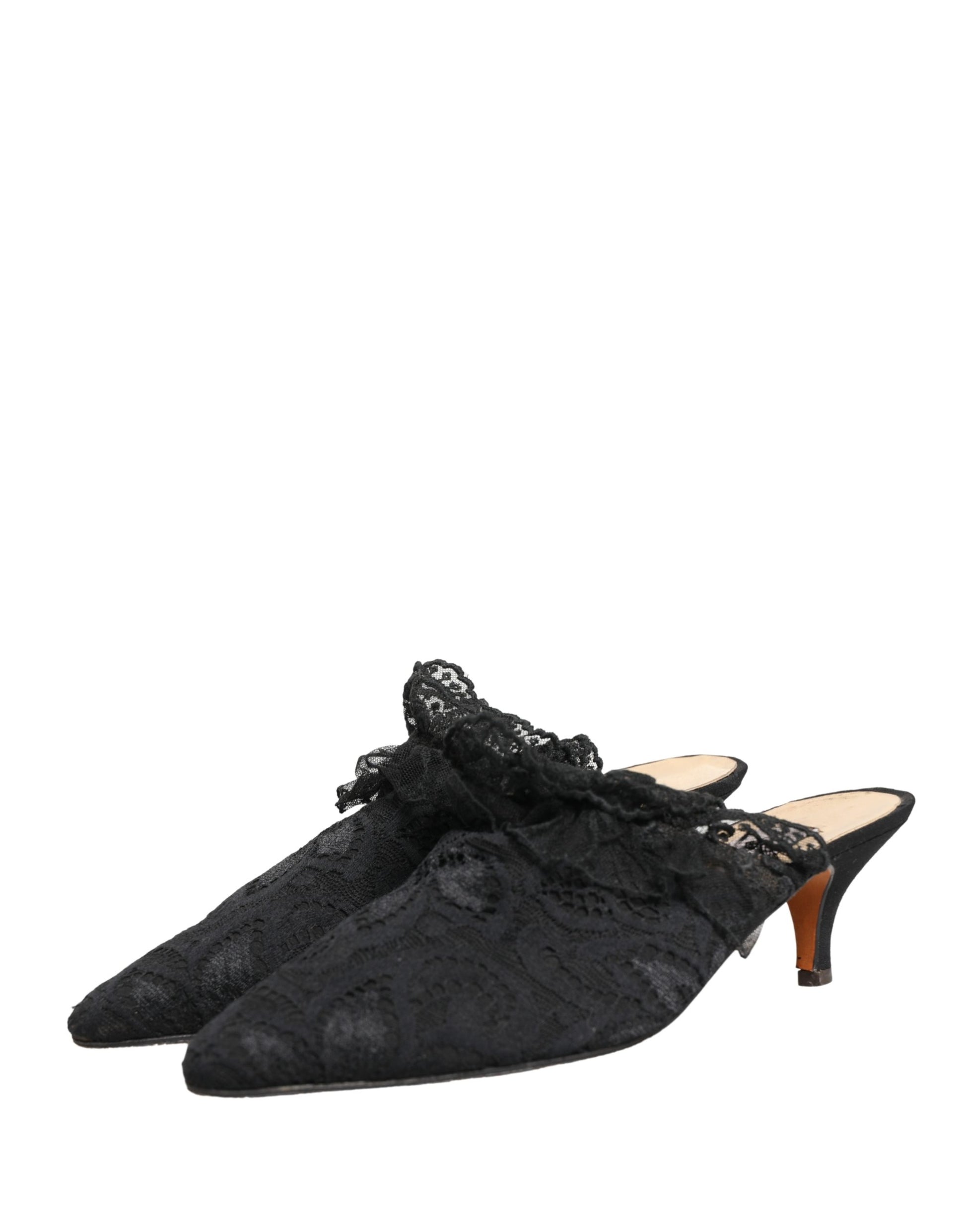 Chaussures à talons sandales en dentelle noire Dolce & Gabbana