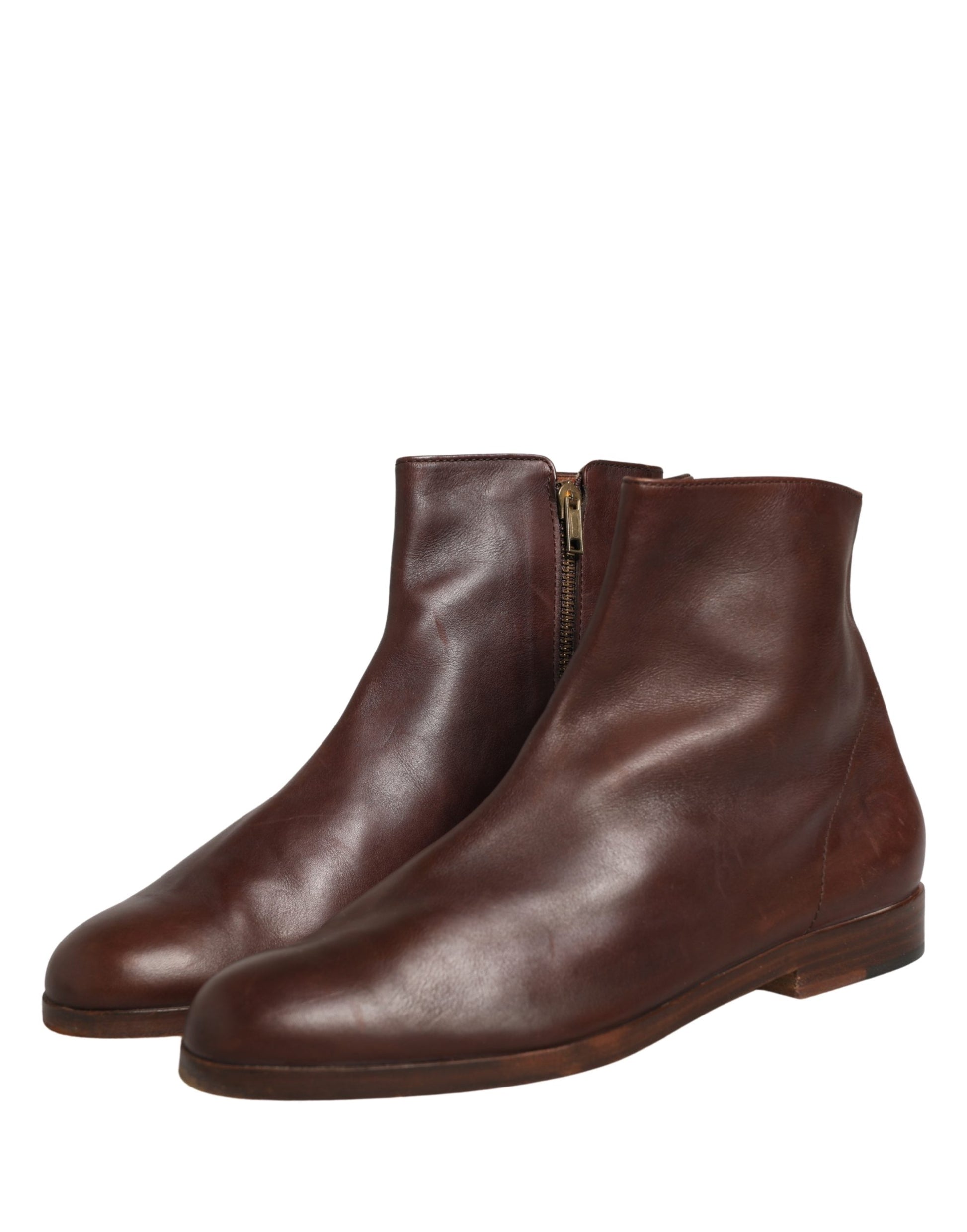 Chaussures plates en cuir marron style motard Dolce & Gabbana
