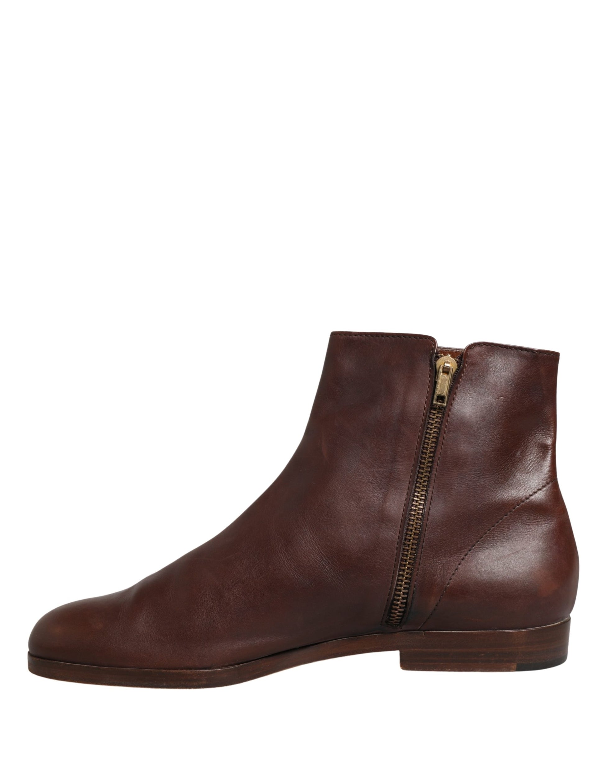 Chaussures plates en cuir marron style motard Dolce & Gabbana