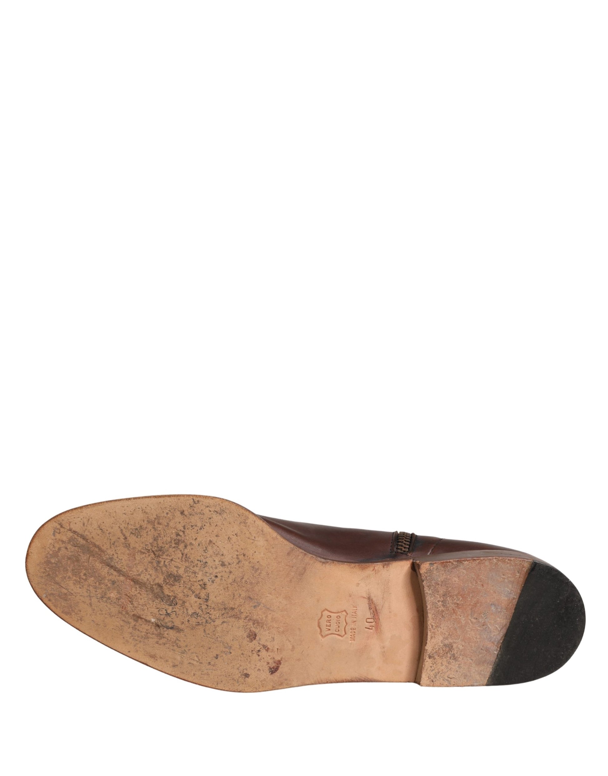 Chaussures plates en cuir marron style motard Dolce & Gabbana