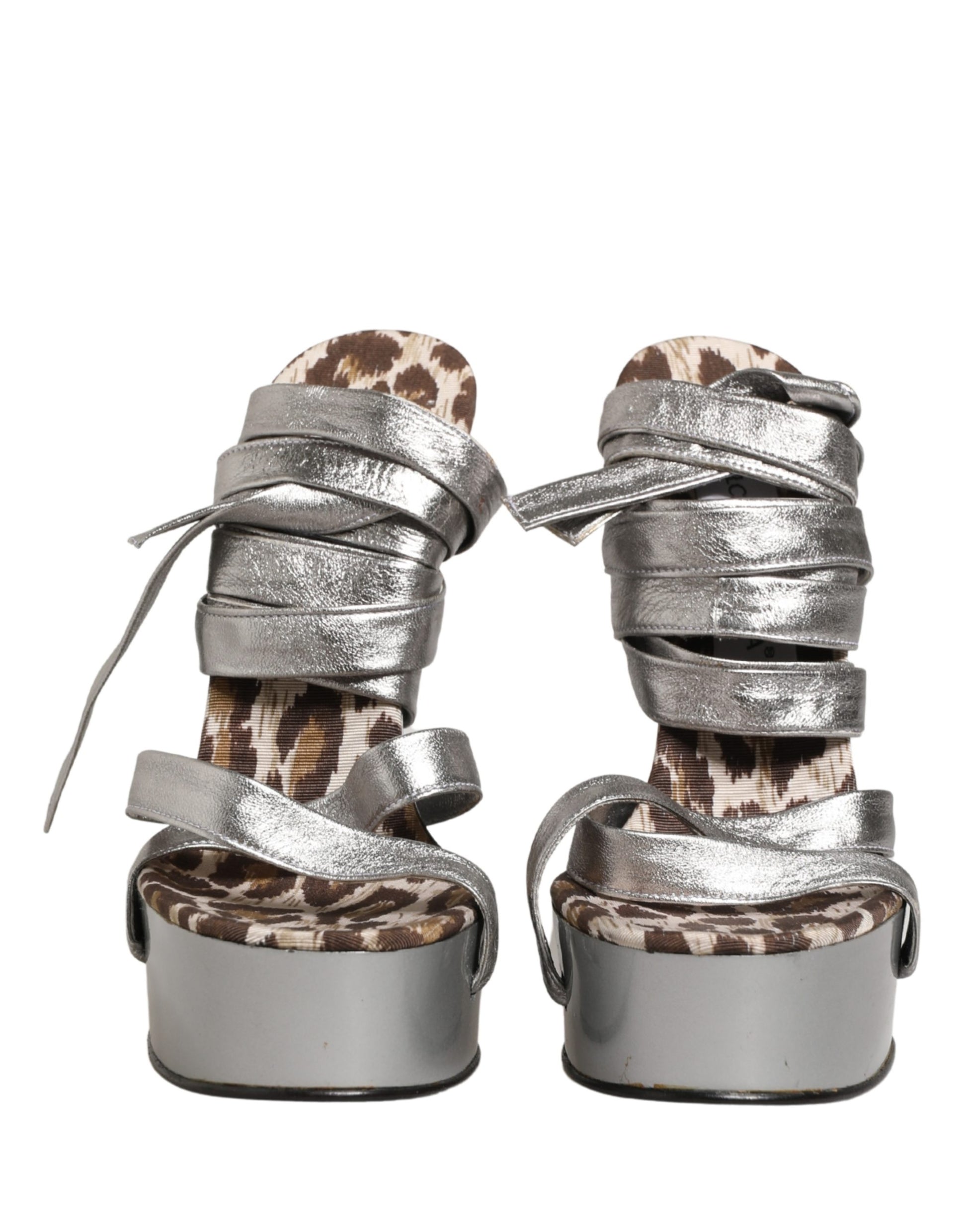 Sandales compensées en cuir argenté Dolce & Gabbana