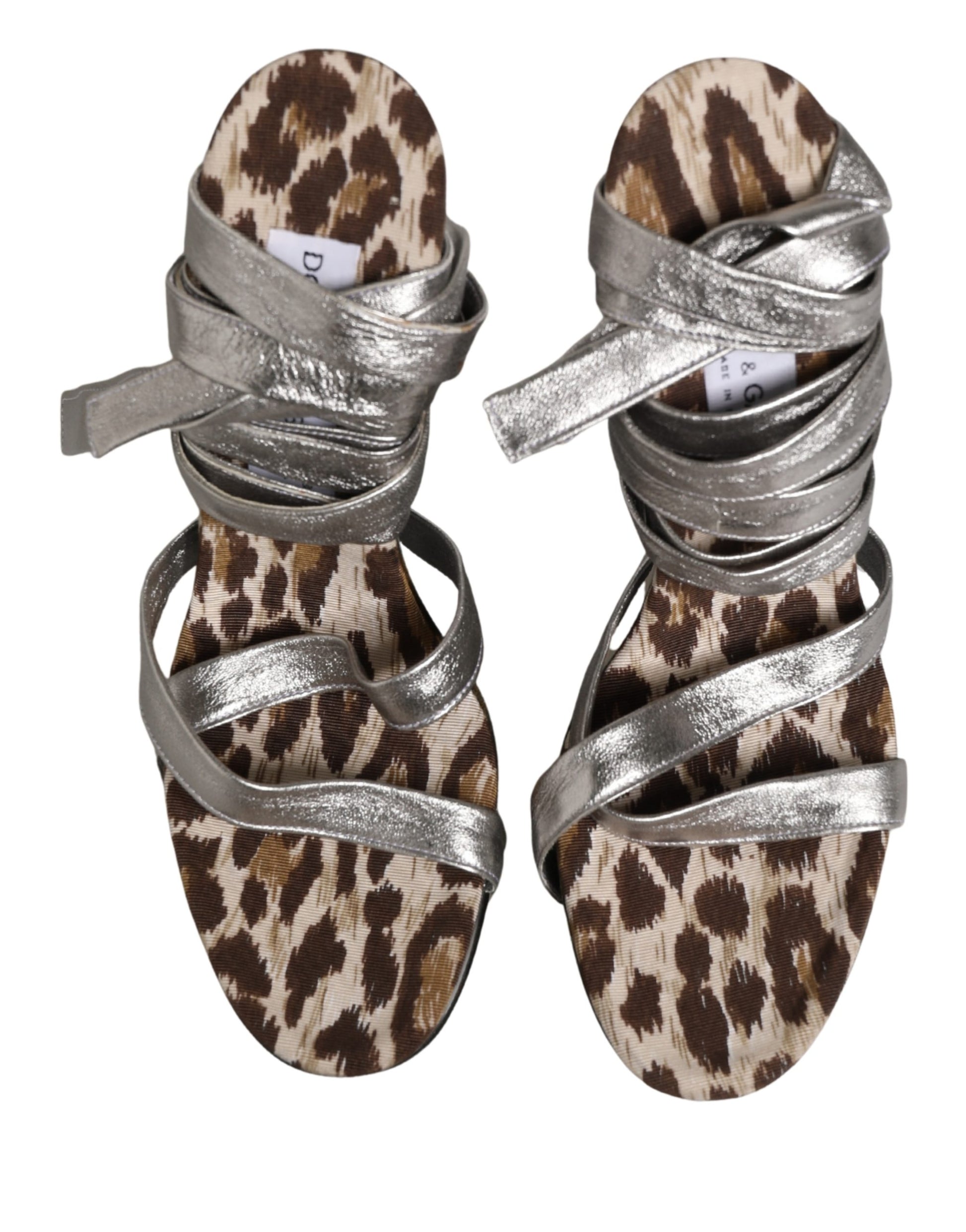 Sandales compensées en cuir argenté Dolce & Gabbana