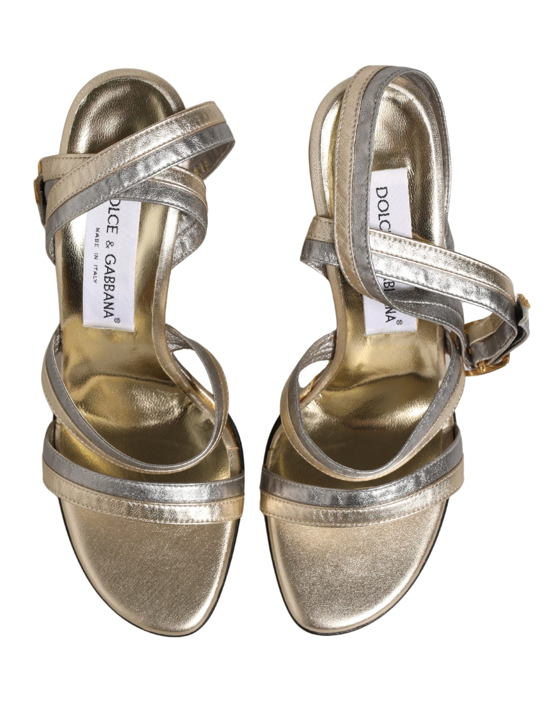 Chaussures Sandales Compensées en Cuir Doré Argenté Dolce & Gabbana