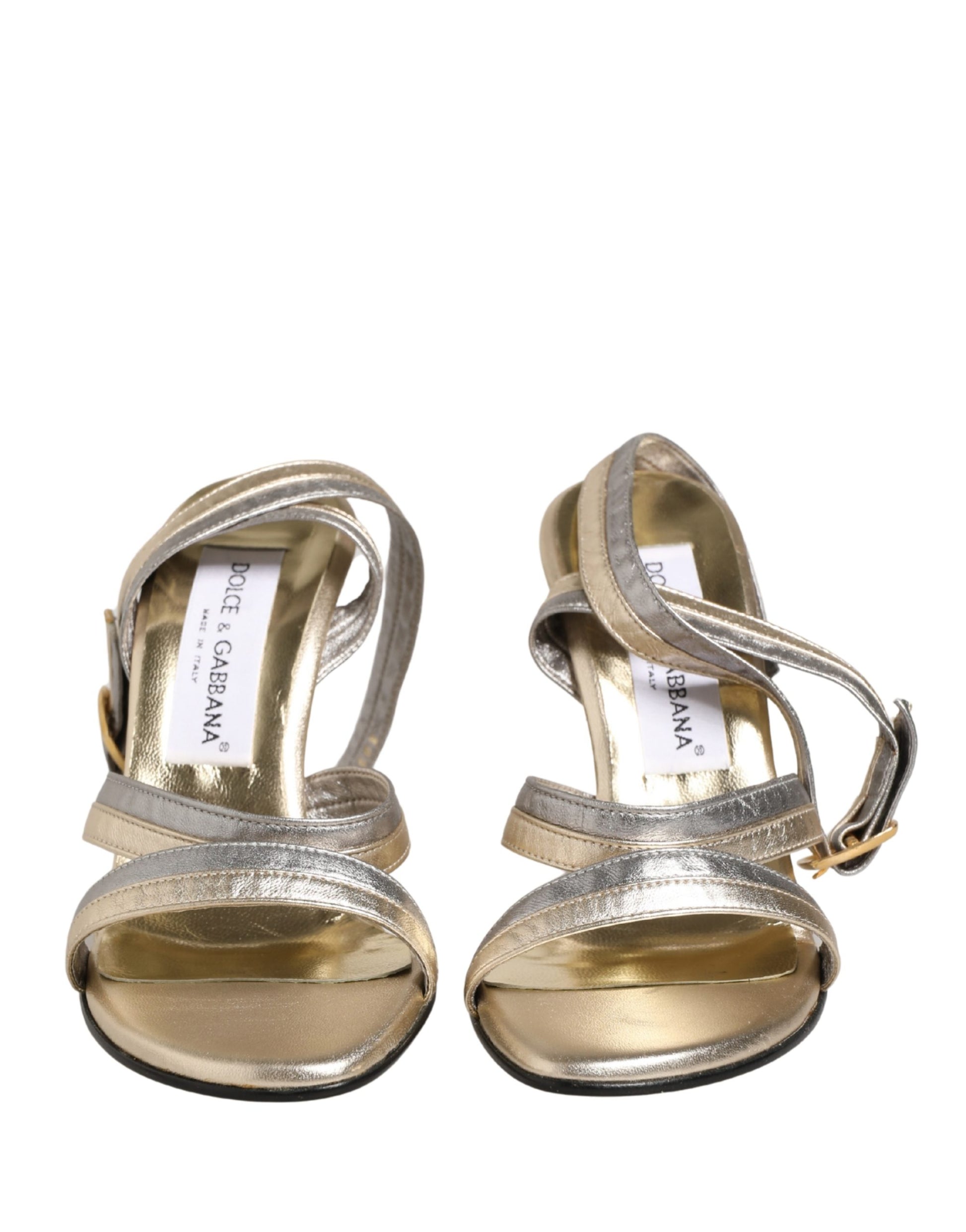 Chaussures Sandales Compensées en Cuir Doré Argenté Dolce & Gabbana