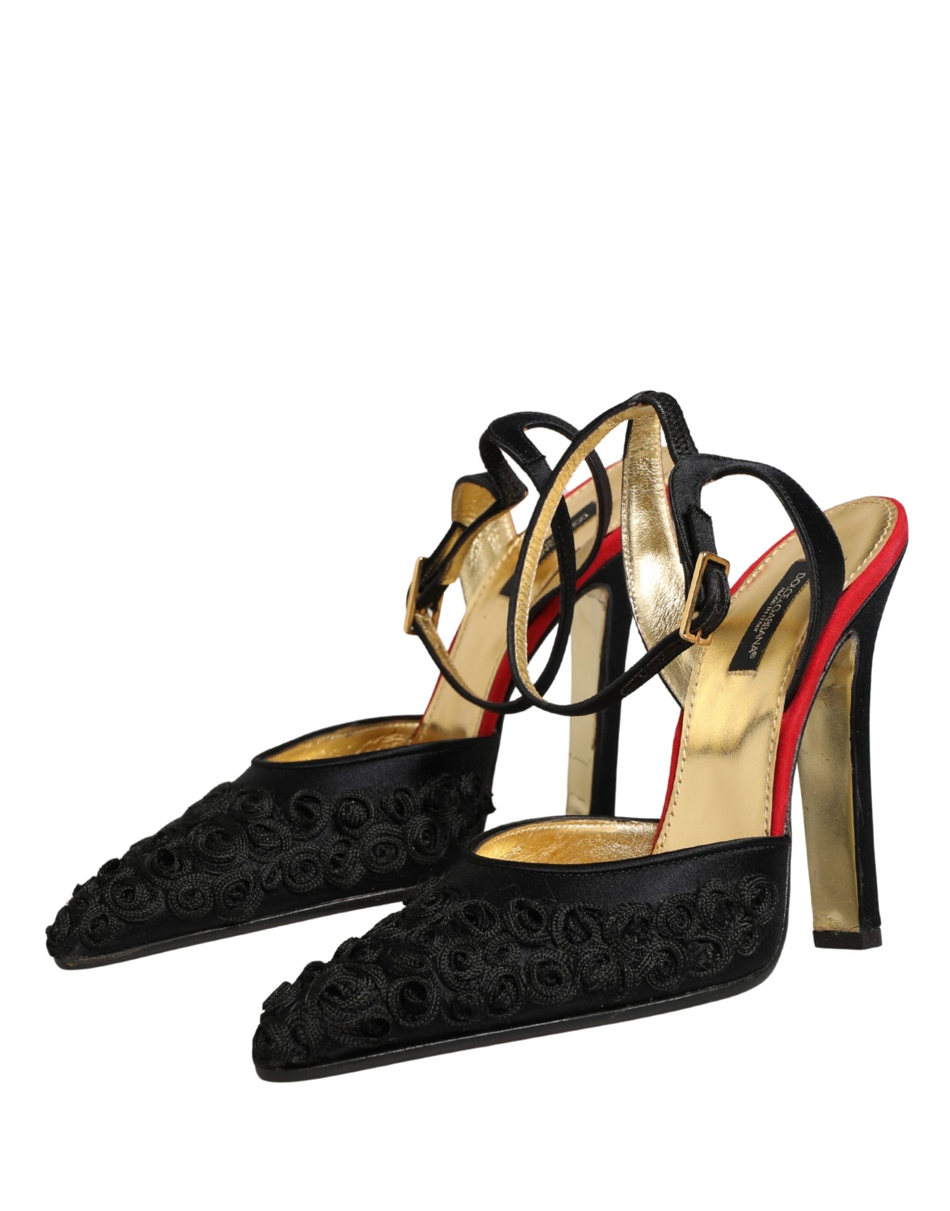 Sandales à bride cheville Dolce & Gabbana en satin noir à motif floral