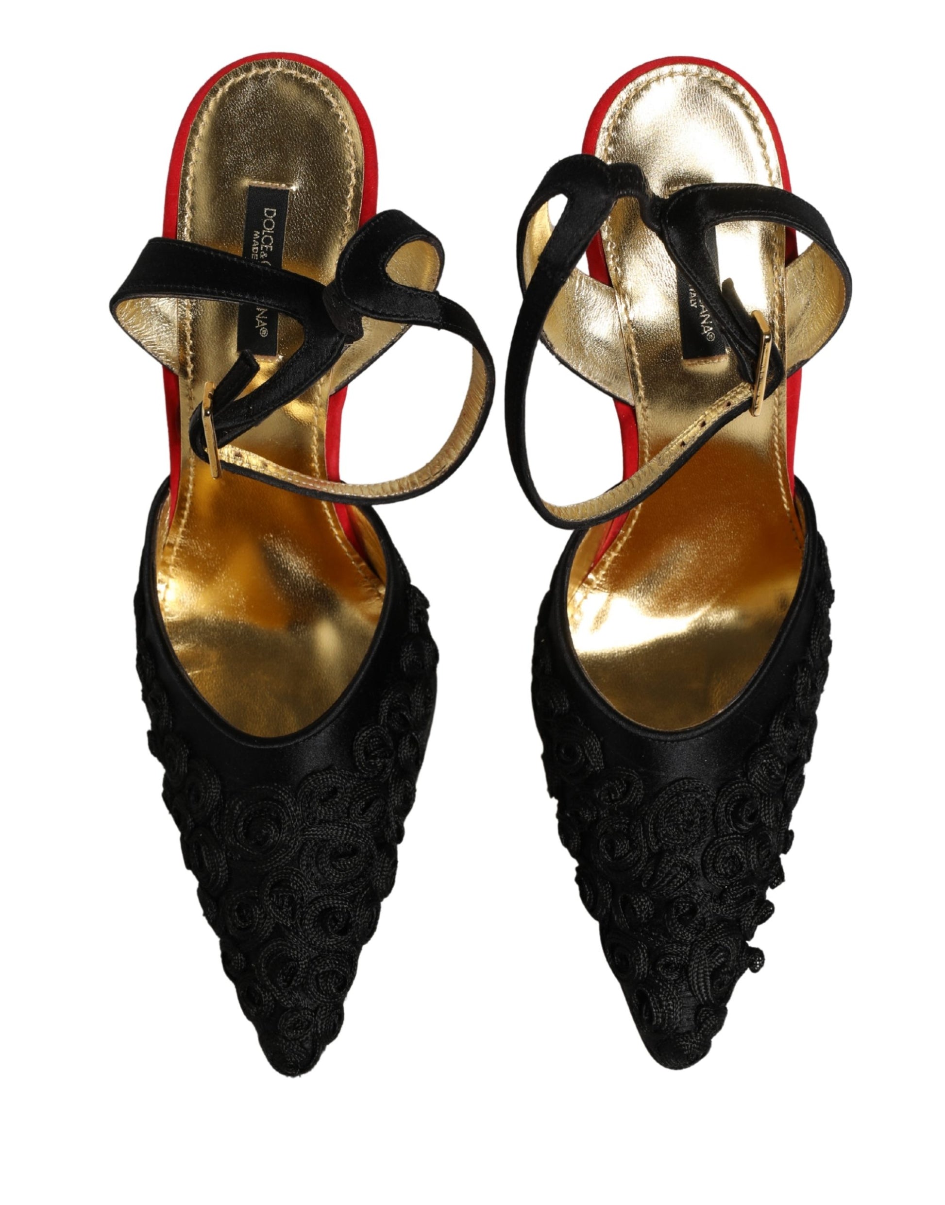 Sandales à bride cheville Dolce & Gabbana en satin noir à motif floral