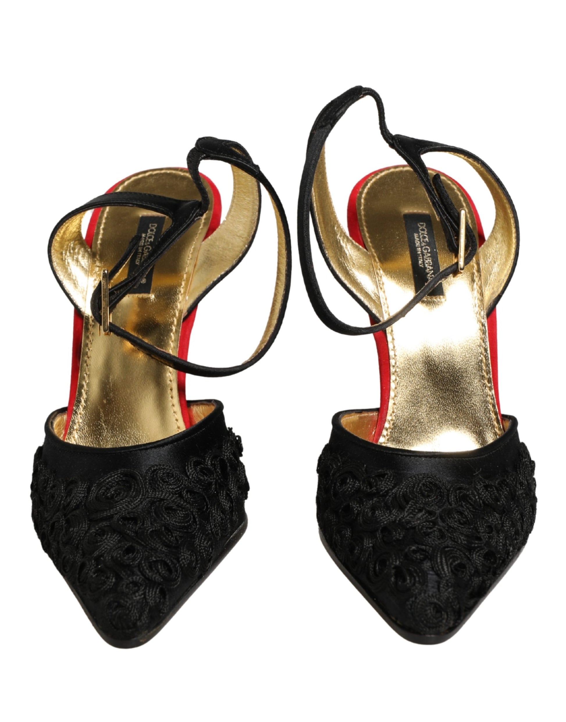 Sandales à bride cheville Dolce & Gabbana en satin noir à motif floral