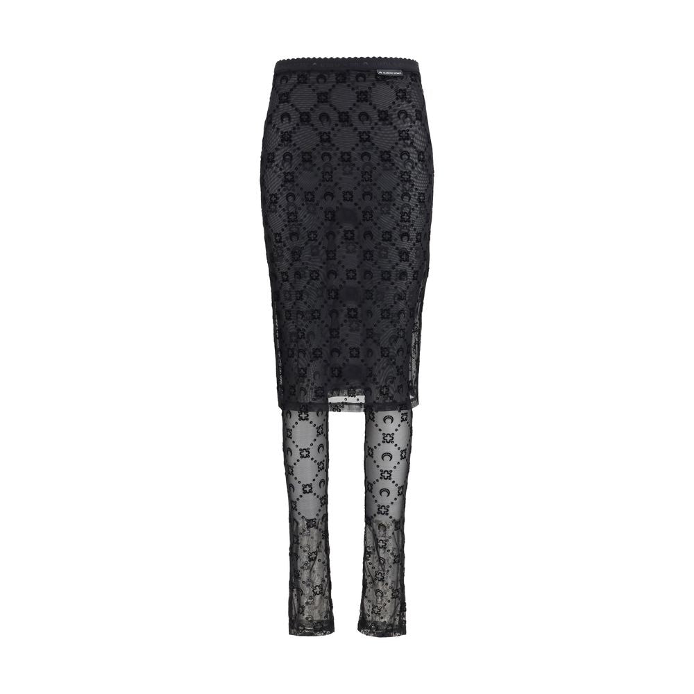 Jupe mi-longue Marine Serre en polyamide recyclé noir