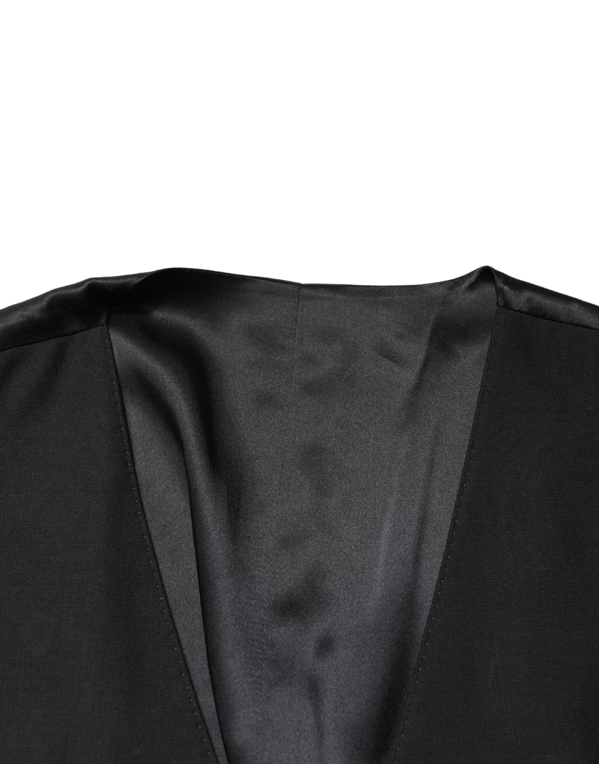 Dolce & Gabbana Black Wool Single Breasted Men Waistcoat Vest