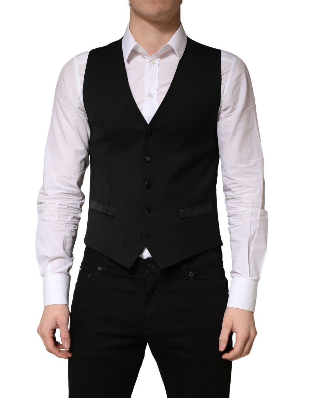 Gilet Homme Noir en Laine Simple Boutonnage Dolce & Gabbana