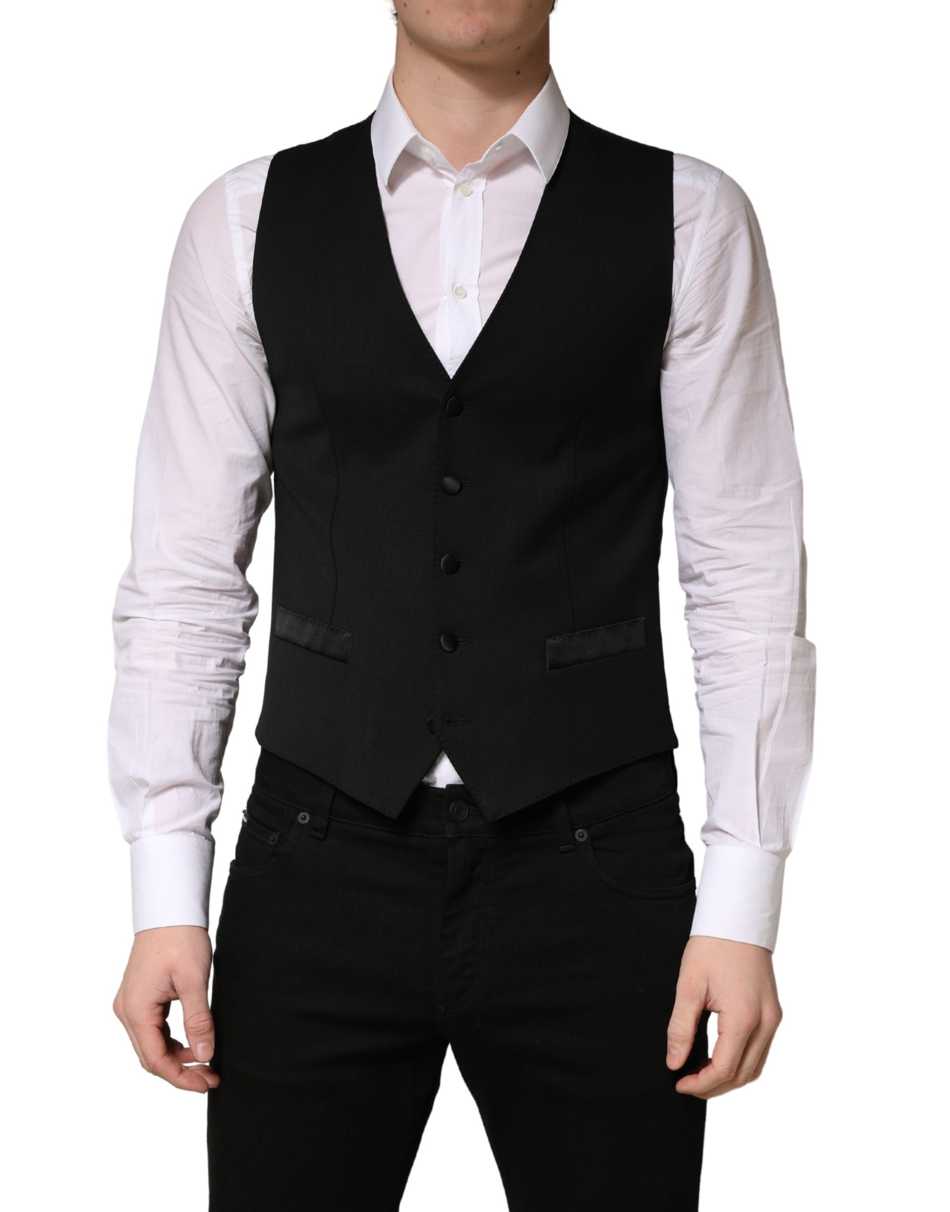Gilet Homme Noir en Laine Simple Boutonnage Dolce & Gabbana