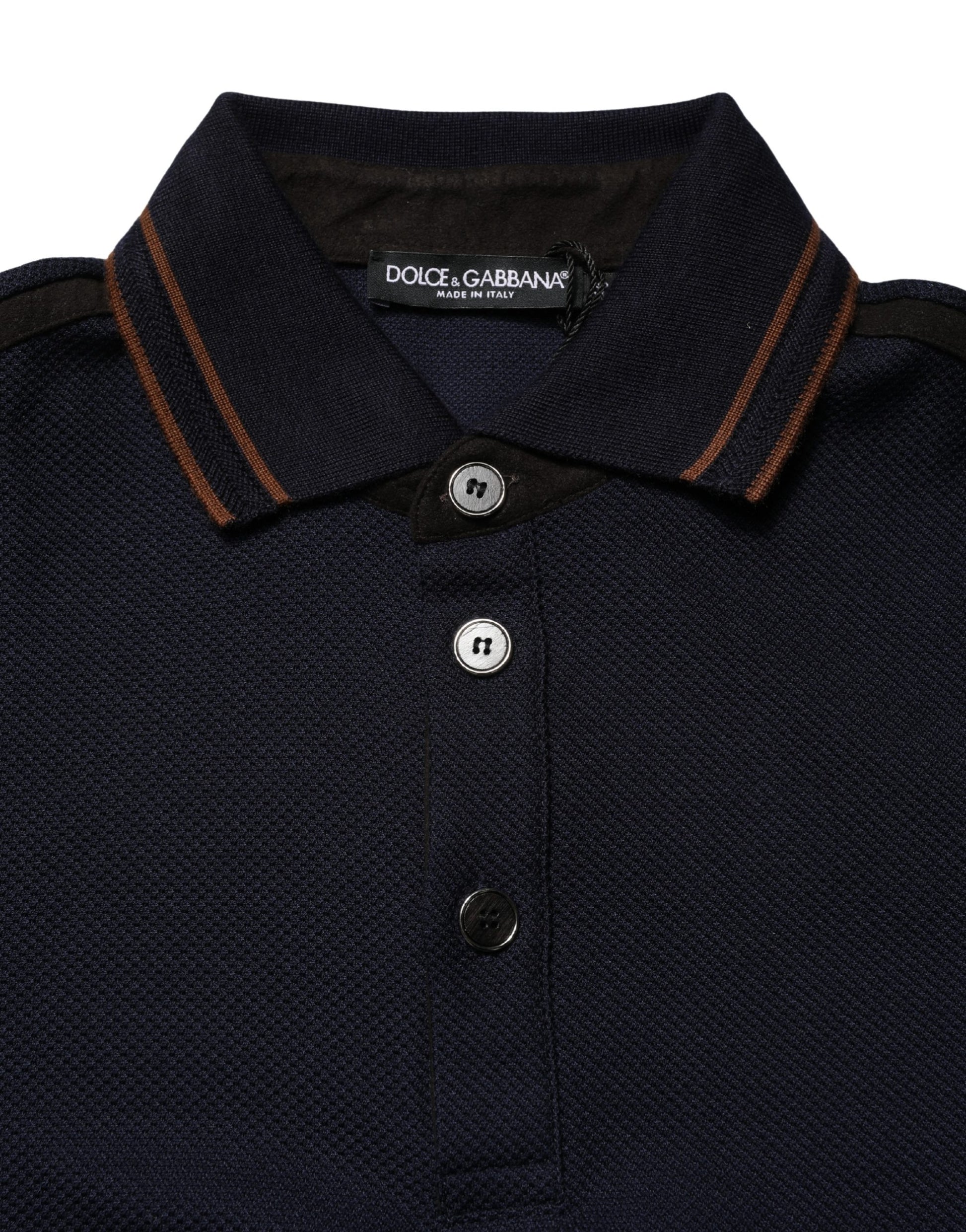 Polo homme Dolce & Gabbana en soie bleu foncé à manches courtes