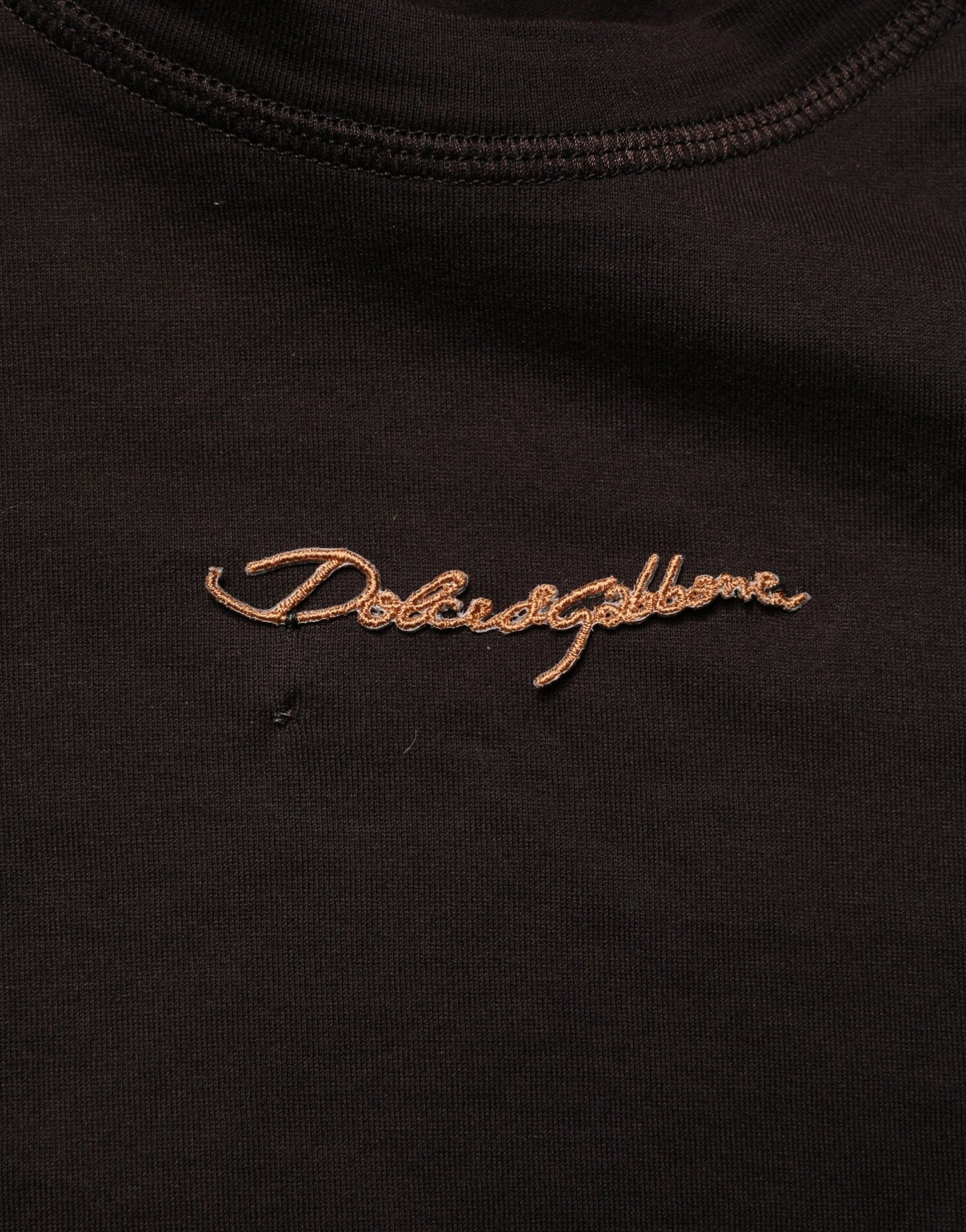 Dolce & Gabbana Brown Logo Embroidered Men Crew Neck T-shirt