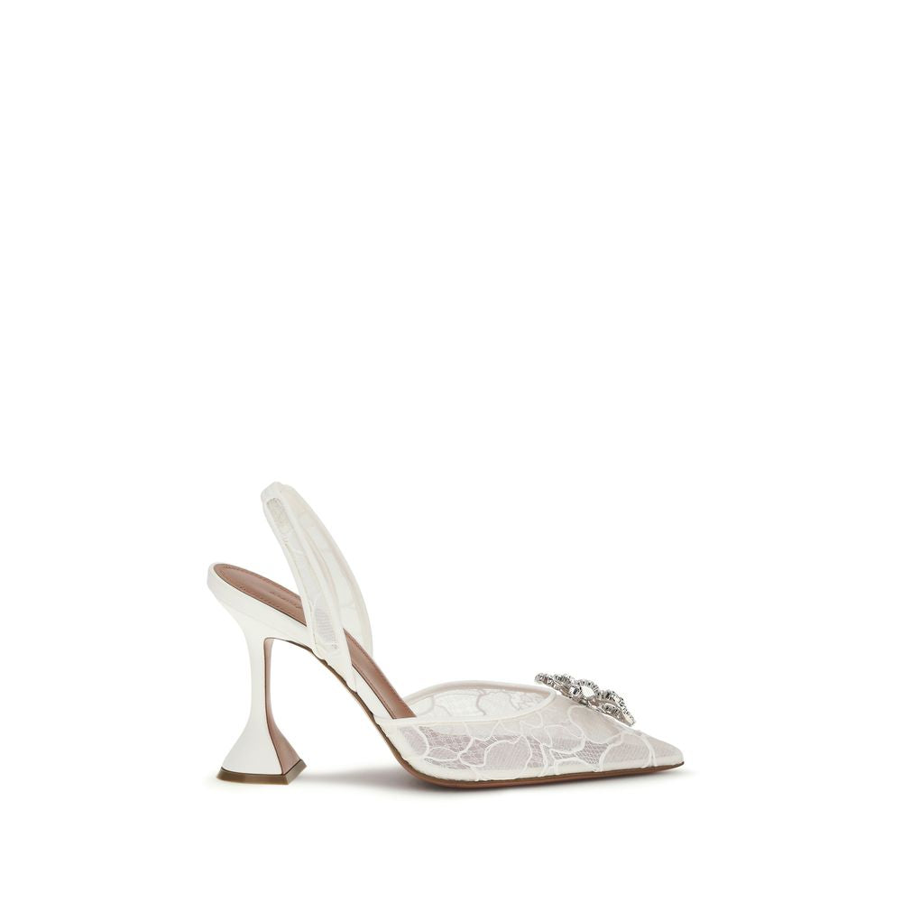 Sandales à talon aiguille Amina Muaddi en coton blanc