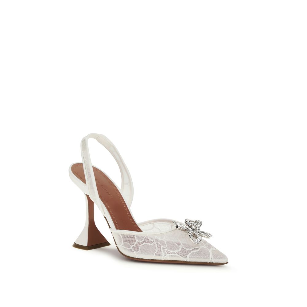 Sandales à talon aiguille Amina Muaddi en coton blanc