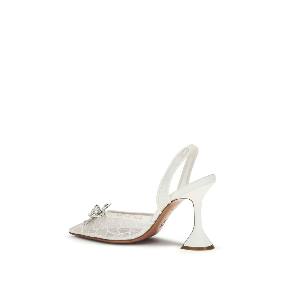 Sandales à talon aiguille Amina Muaddi en coton blanc