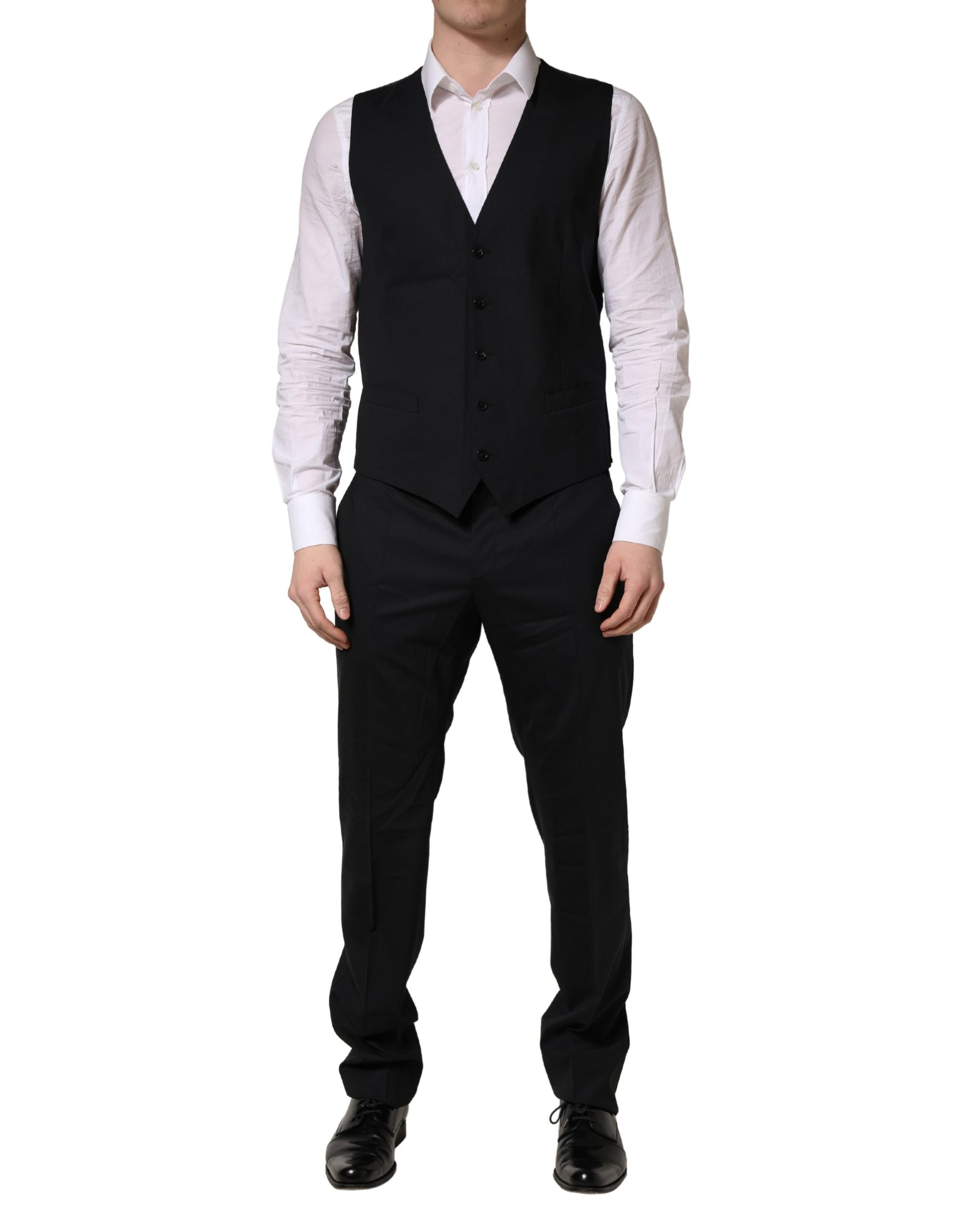 Dolce & Gabbana Black Wool 2 Buttons Formal 3 Piece Men Suit
