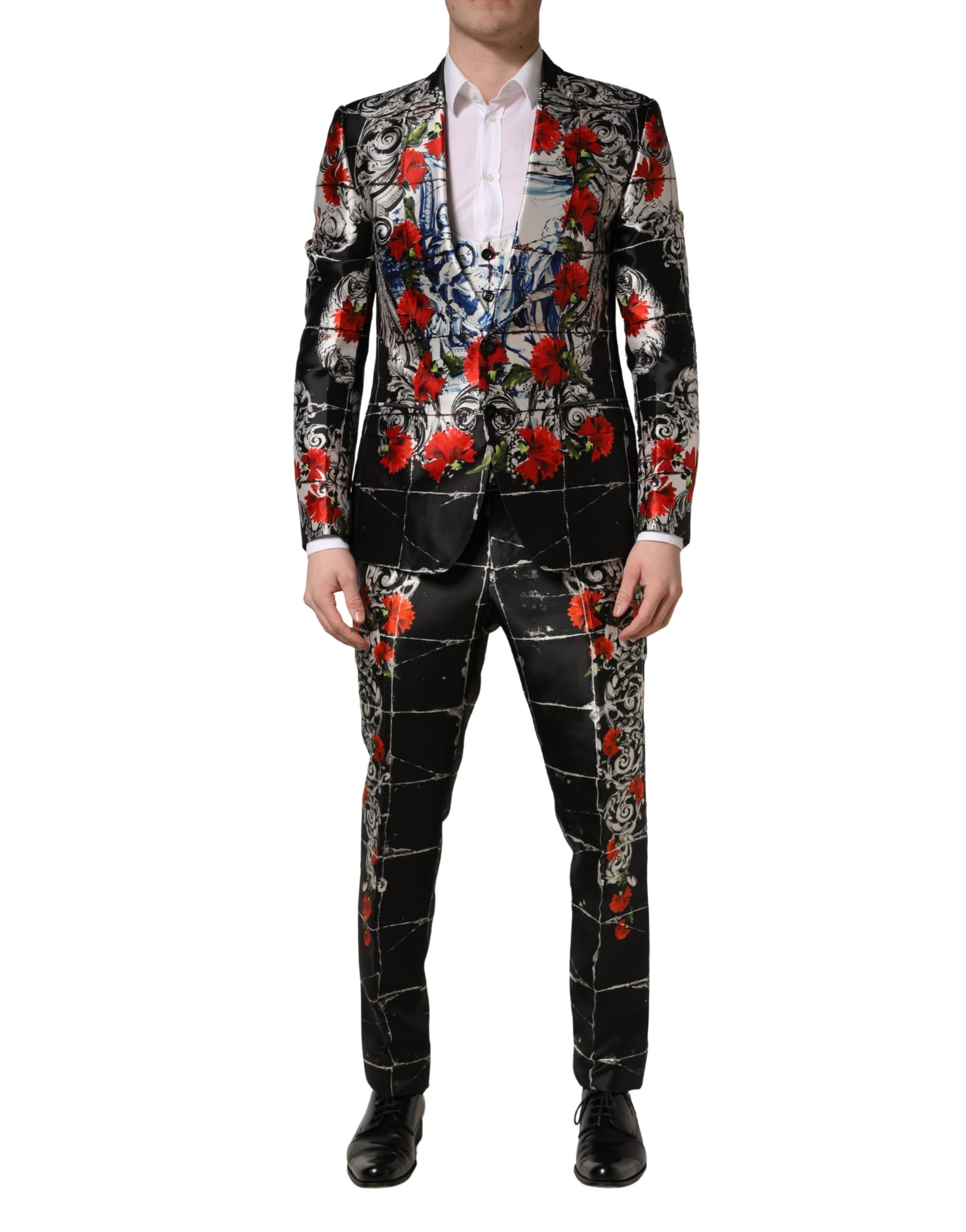 Costume trois pièces de cérémonie Dolce & Gabbana noir floral à deux boutons