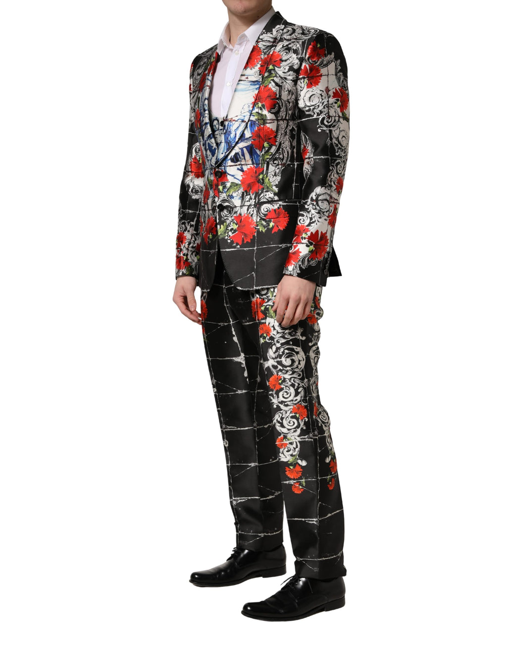 Costume trois pièces de cérémonie Dolce & Gabbana noir floral à deux boutons