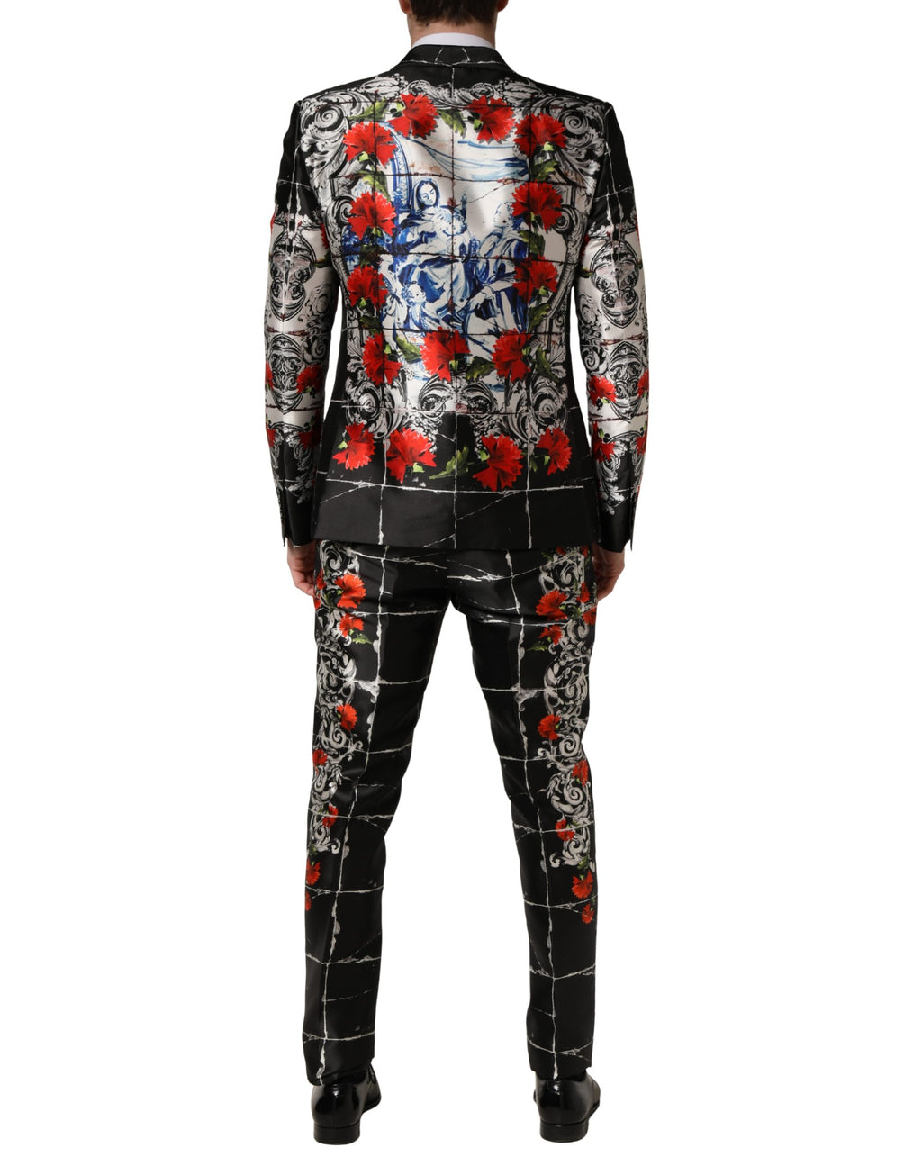 Costume trois pièces de cérémonie Dolce & Gabbana noir floral à deux boutons