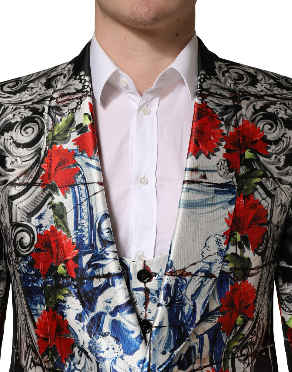 Costume trois pièces de cérémonie Dolce & Gabbana noir floral à deux boutons