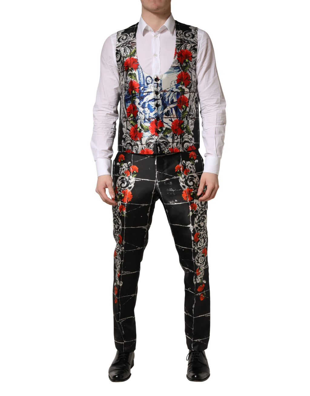 Costume trois pièces de cérémonie Dolce & Gabbana noir floral à deux boutons