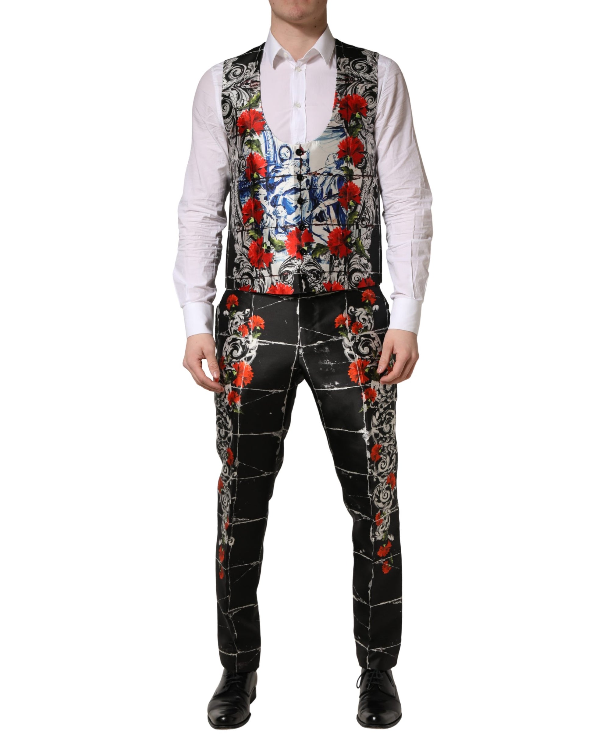 Costume trois pièces de cérémonie Dolce & Gabbana noir floral à deux boutons