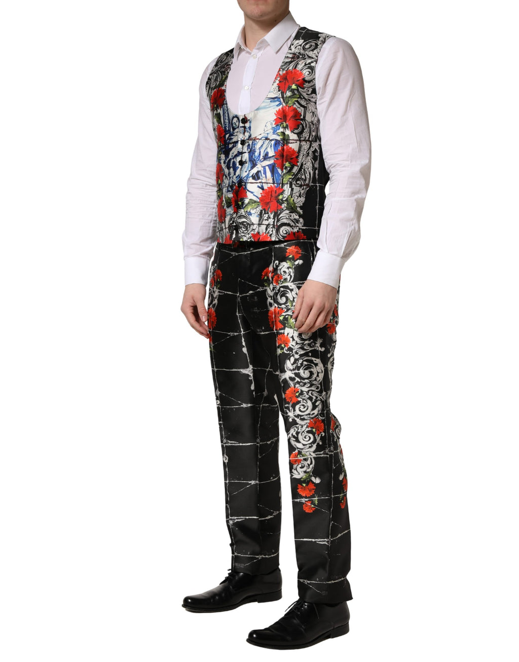 Costume trois pièces de cérémonie Dolce & Gabbana noir floral à deux boutons