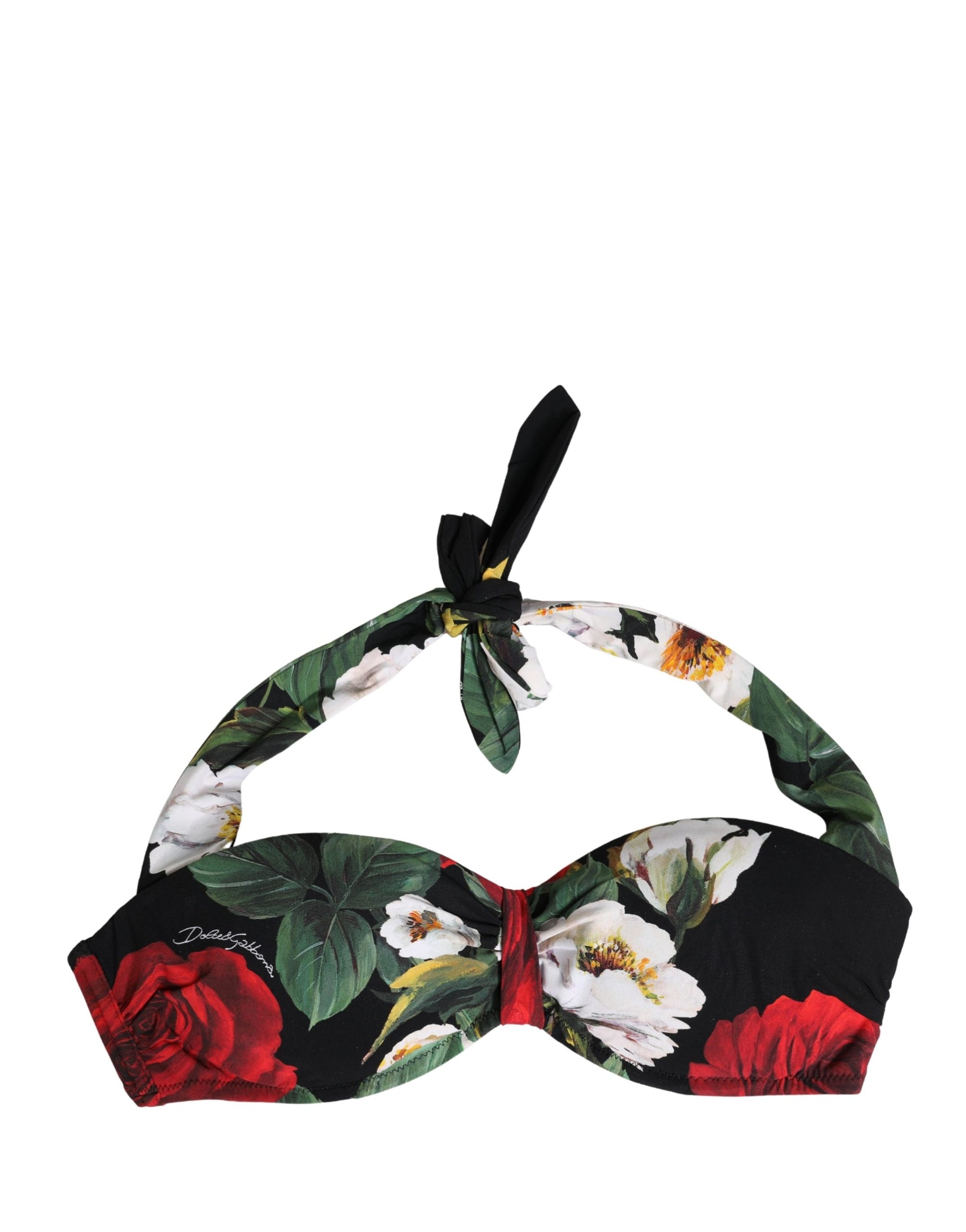 Haut de bikini rembourré à licou Dolce & Gabbana noir floral