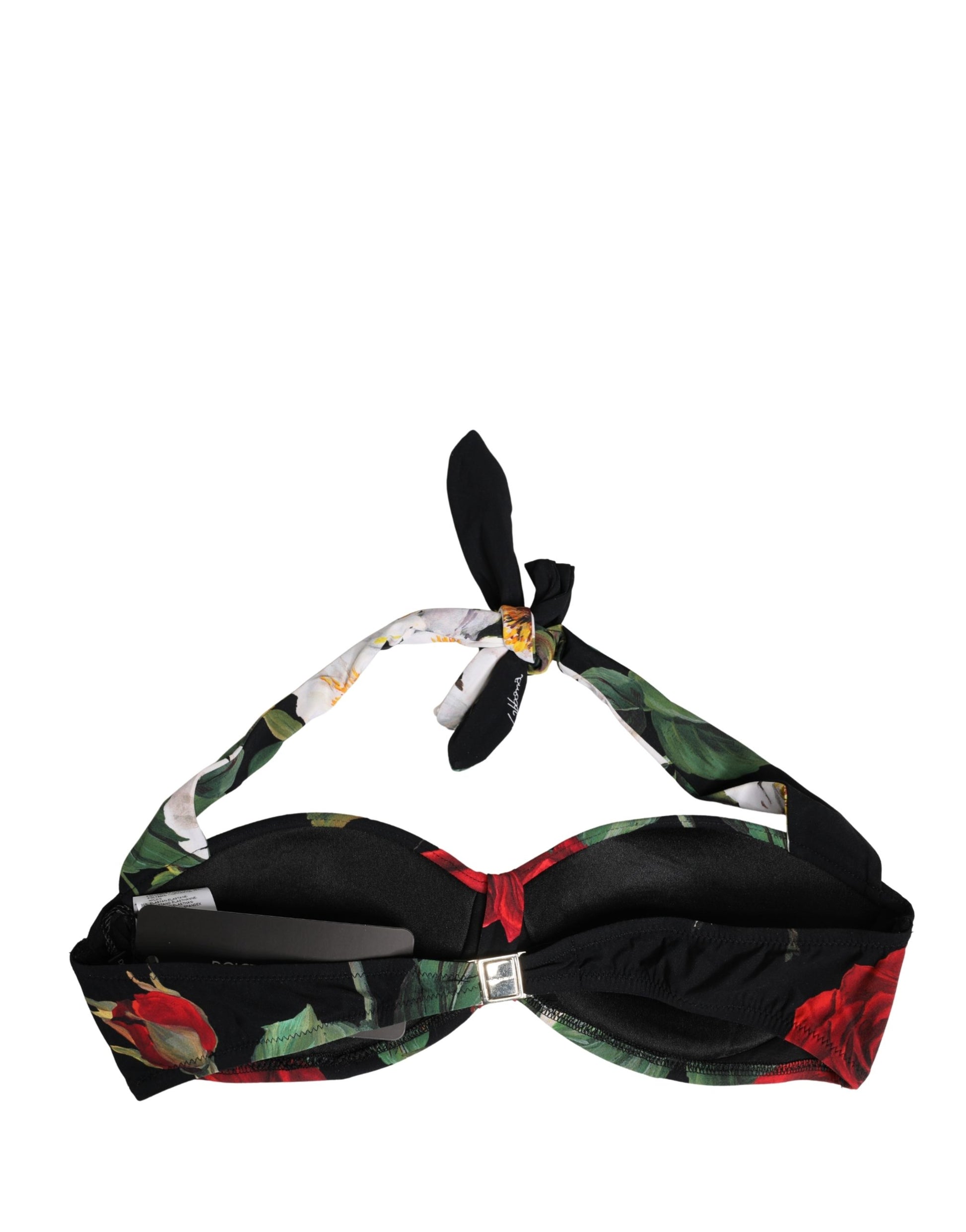 Haut de bikini rembourré à licou Dolce & Gabbana noir floral