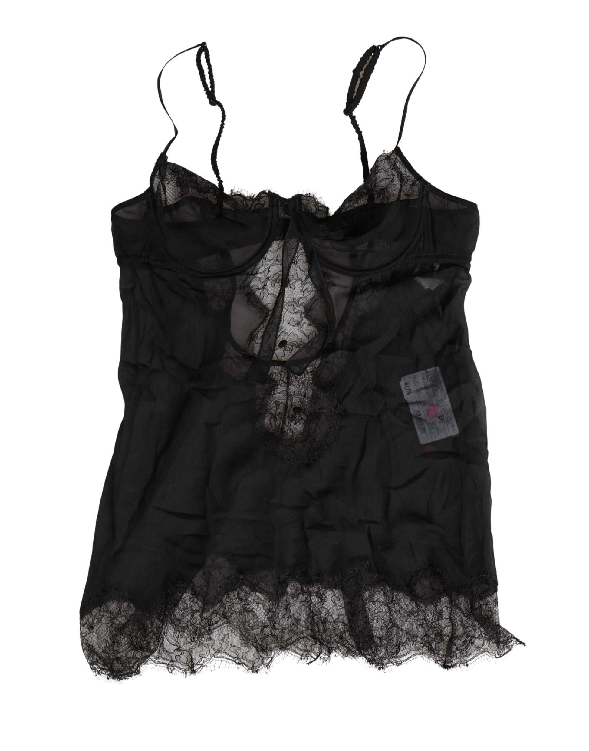 Dolce & Gabbana Chemise de lingerie en soie noire avec dentelle