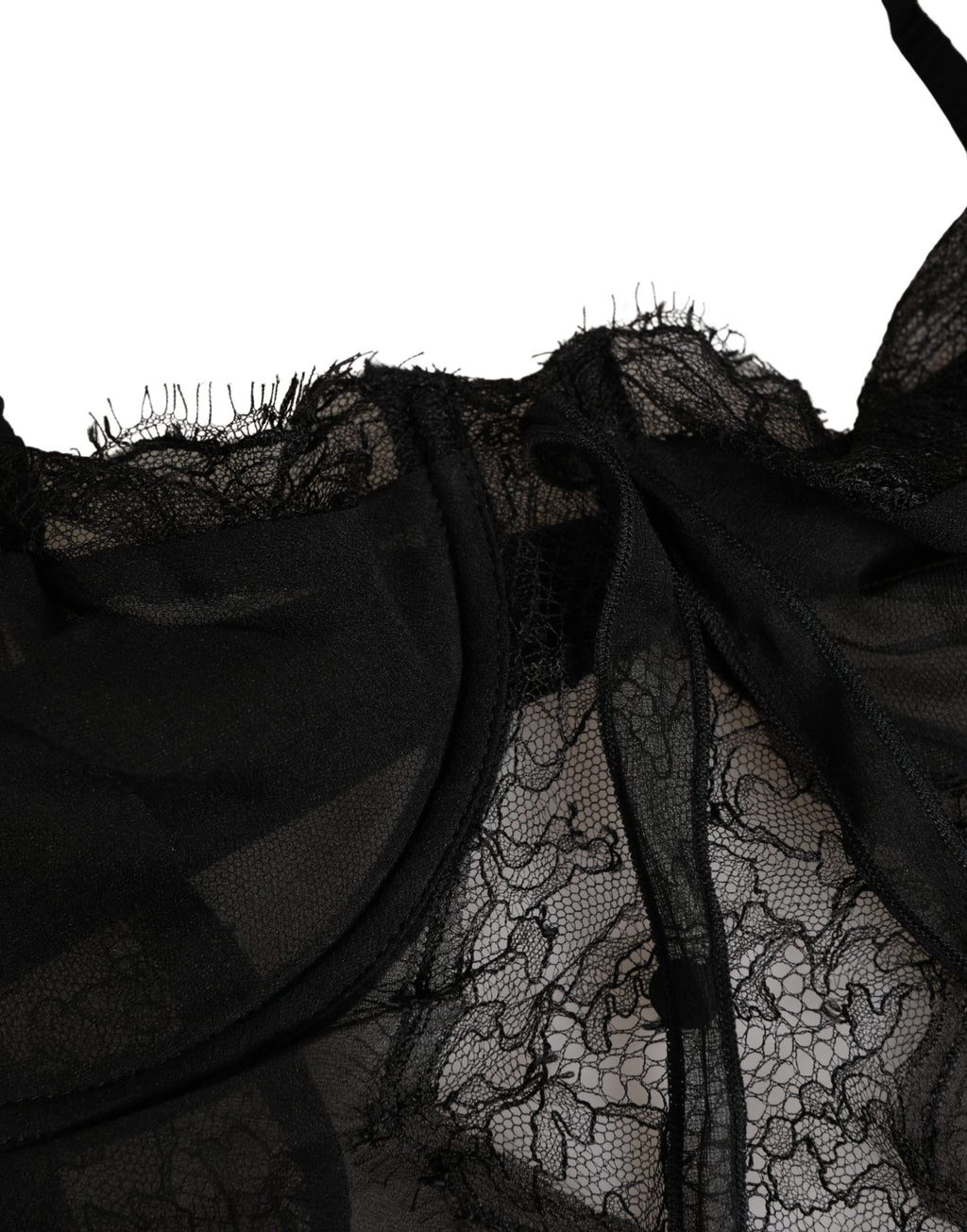 Dolce & Gabbana Chemise de lingerie en soie noire avec dentelle
