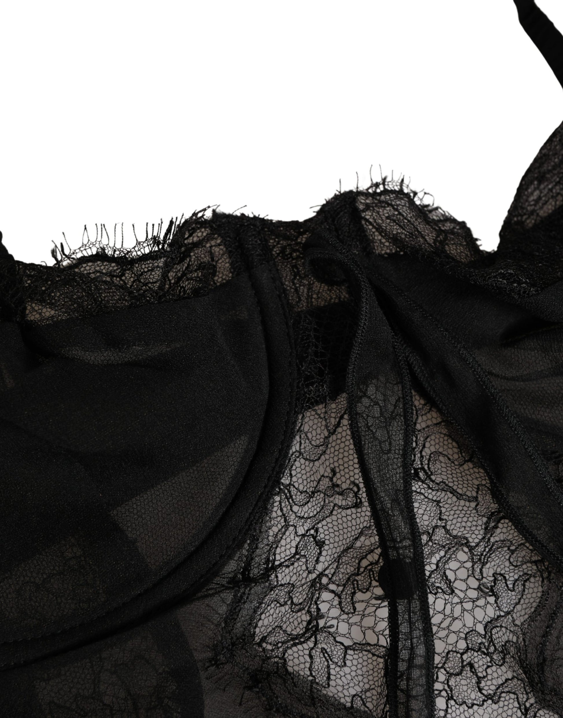 Dolce & Gabbana Chemise de lingerie en soie noire avec dentelle