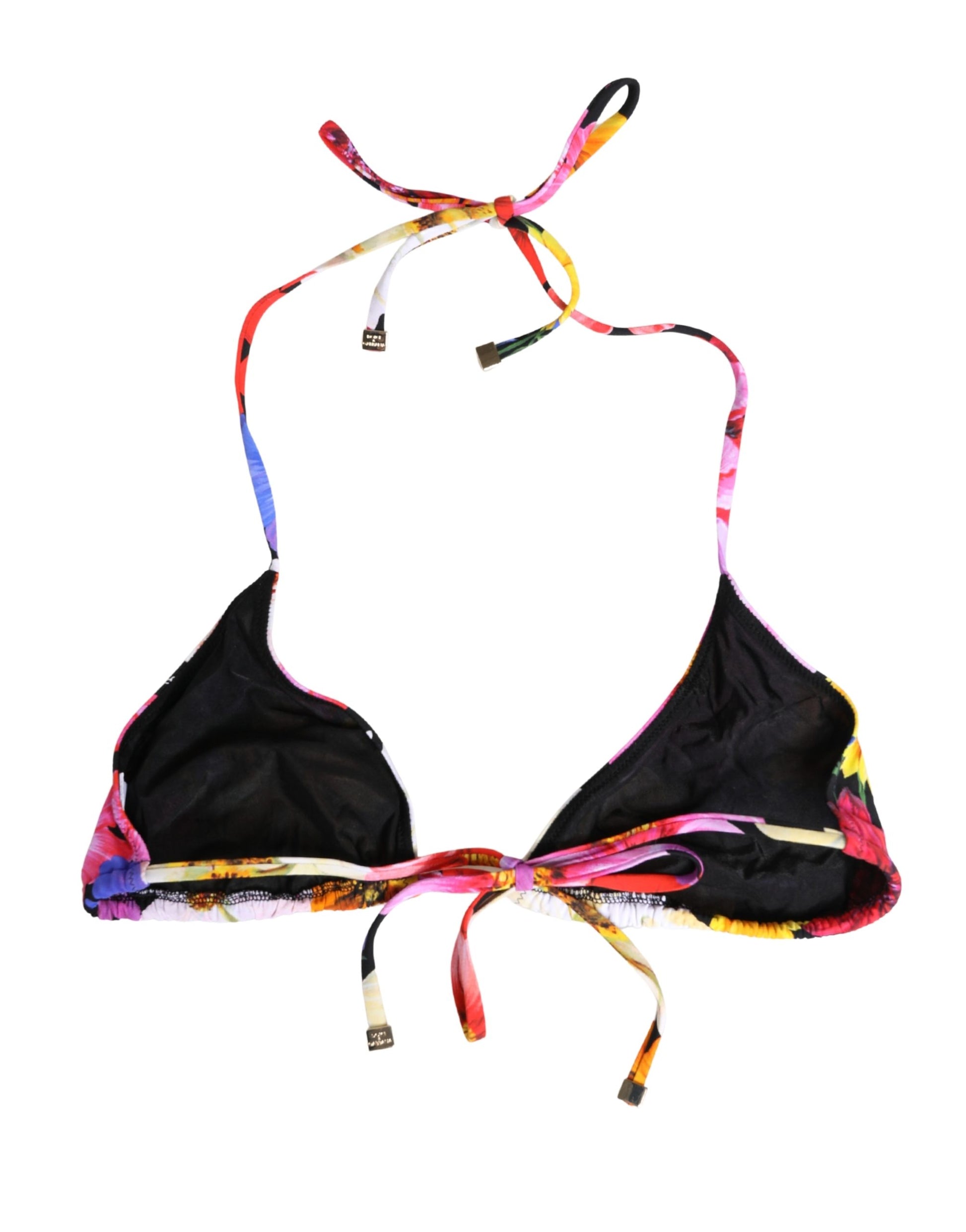 Haut de bikini Dolce & Gabbana en nylon imprimé floral noir, modèle à dos nu