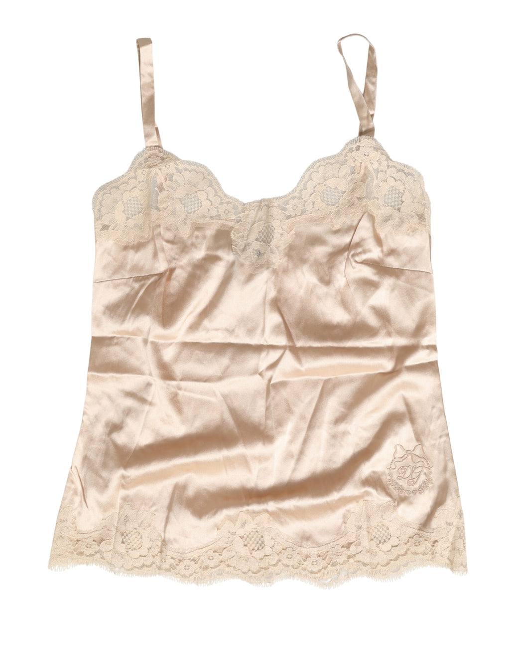 Caraco en satin de soie et dentelle beige Dolce & Gabbana, lingerie et vêtement de nuit